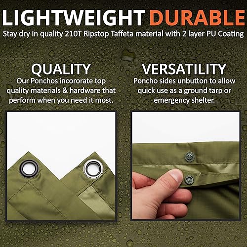 Miniatura 10 de Arcturus - Poncho ligero de nailon Ripstop con capucha ajustable