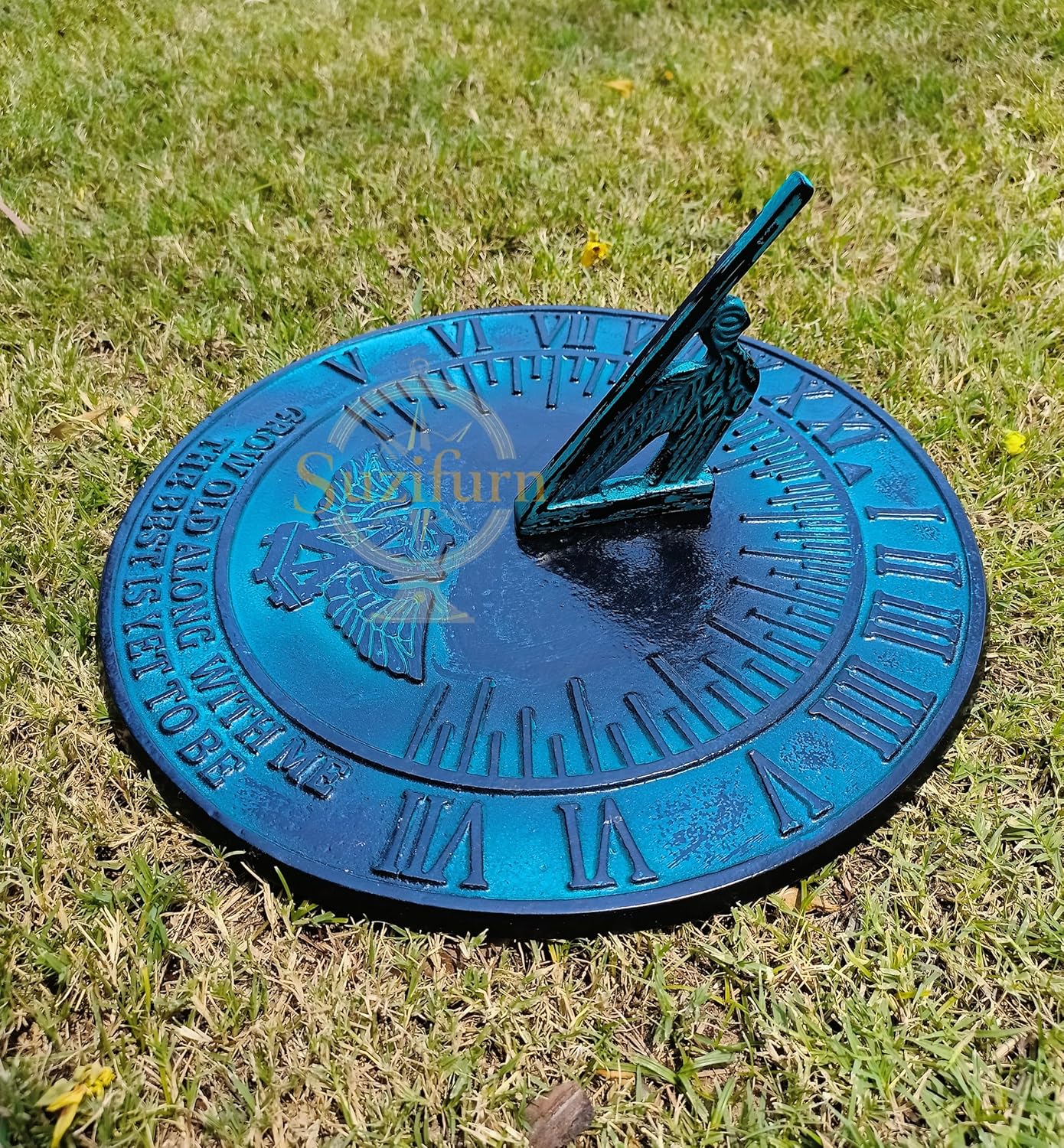 New Salem Sundial, Cast Iron with Verdigris Finish, 10-Inch Diameter