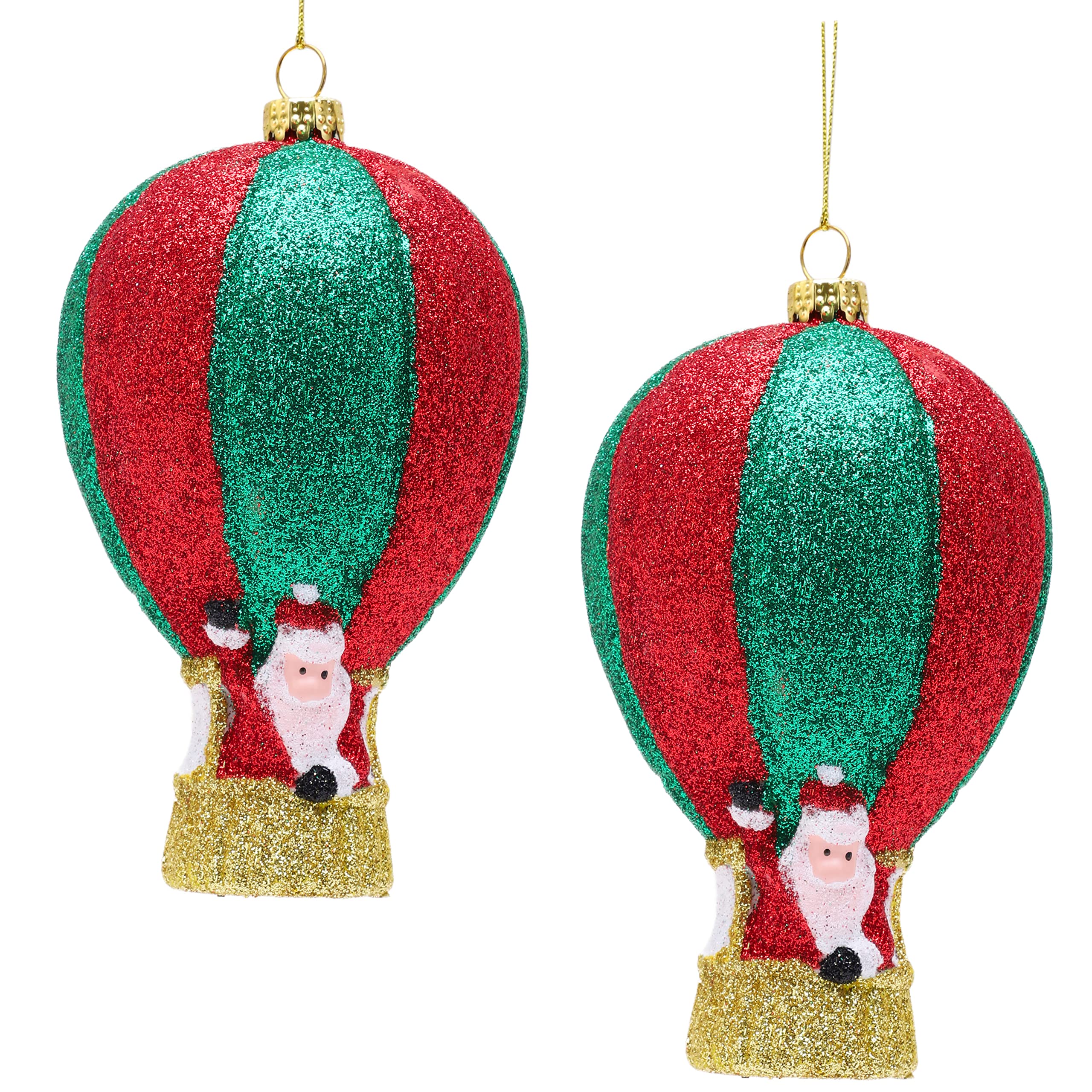 Toyland® Pack Of 2-13cm Glittery Hot Air Balloon Shaped Christmas Bauble – Christmas Tree Decorations