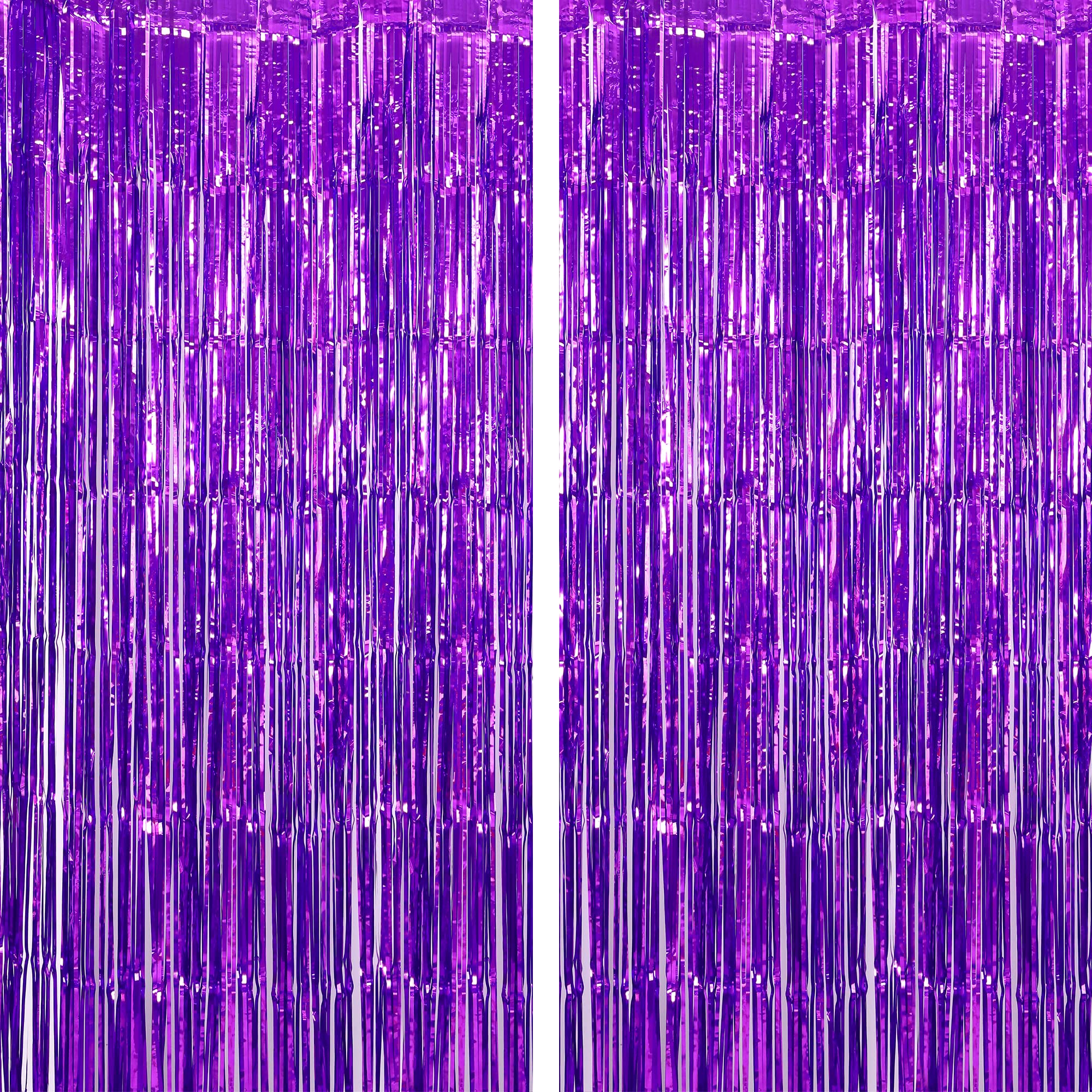 KatchOn XtraLarge Purple Backdrop Curtain - 3.2x8 Feet, Pack of 2 | Party Decorations | Metallic Foil Fringe for Streamers | Halloween Decorations
