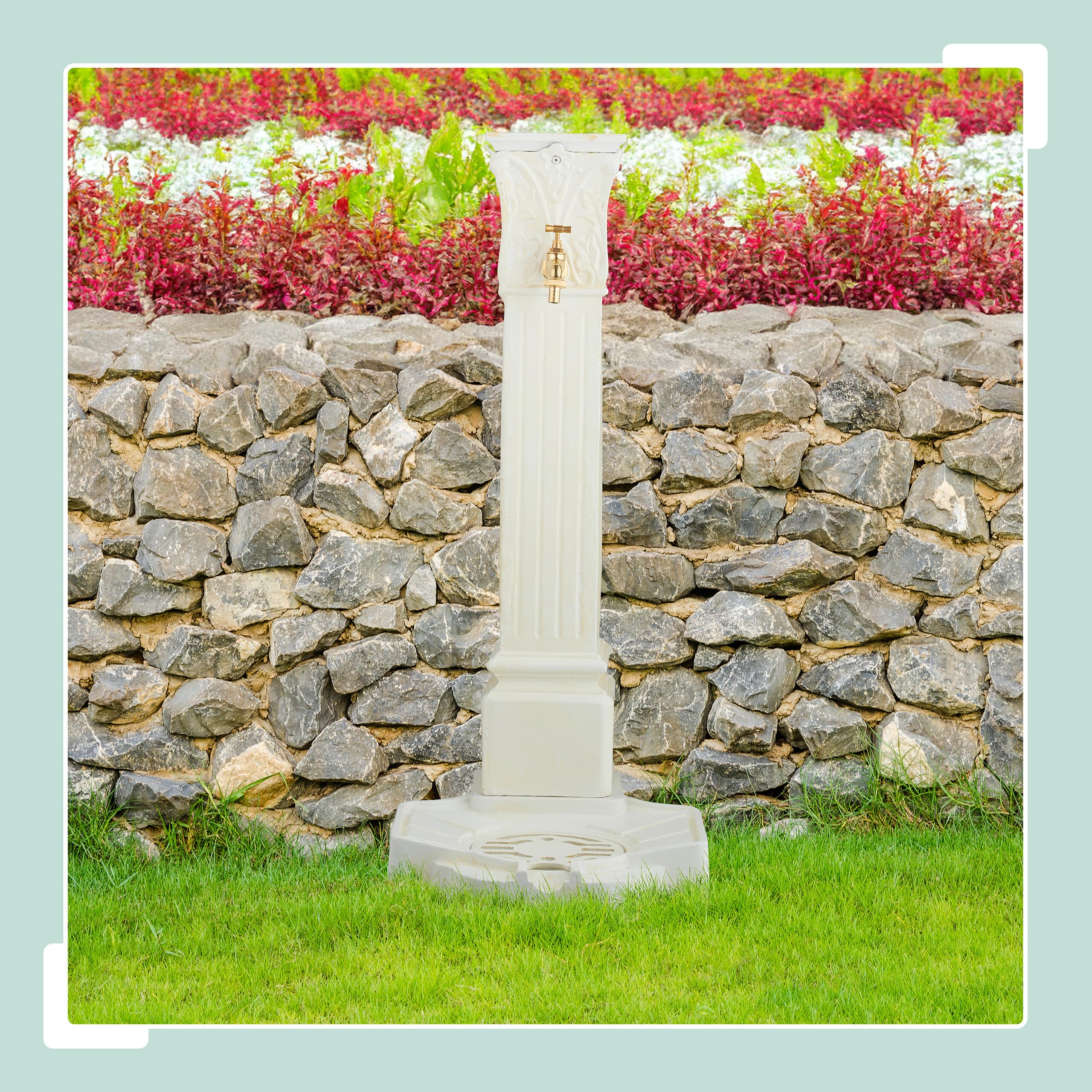 Relaxdays Fuente de Pie Antigua Aluminio Fundido 93x47x38 cm Blanco Latón