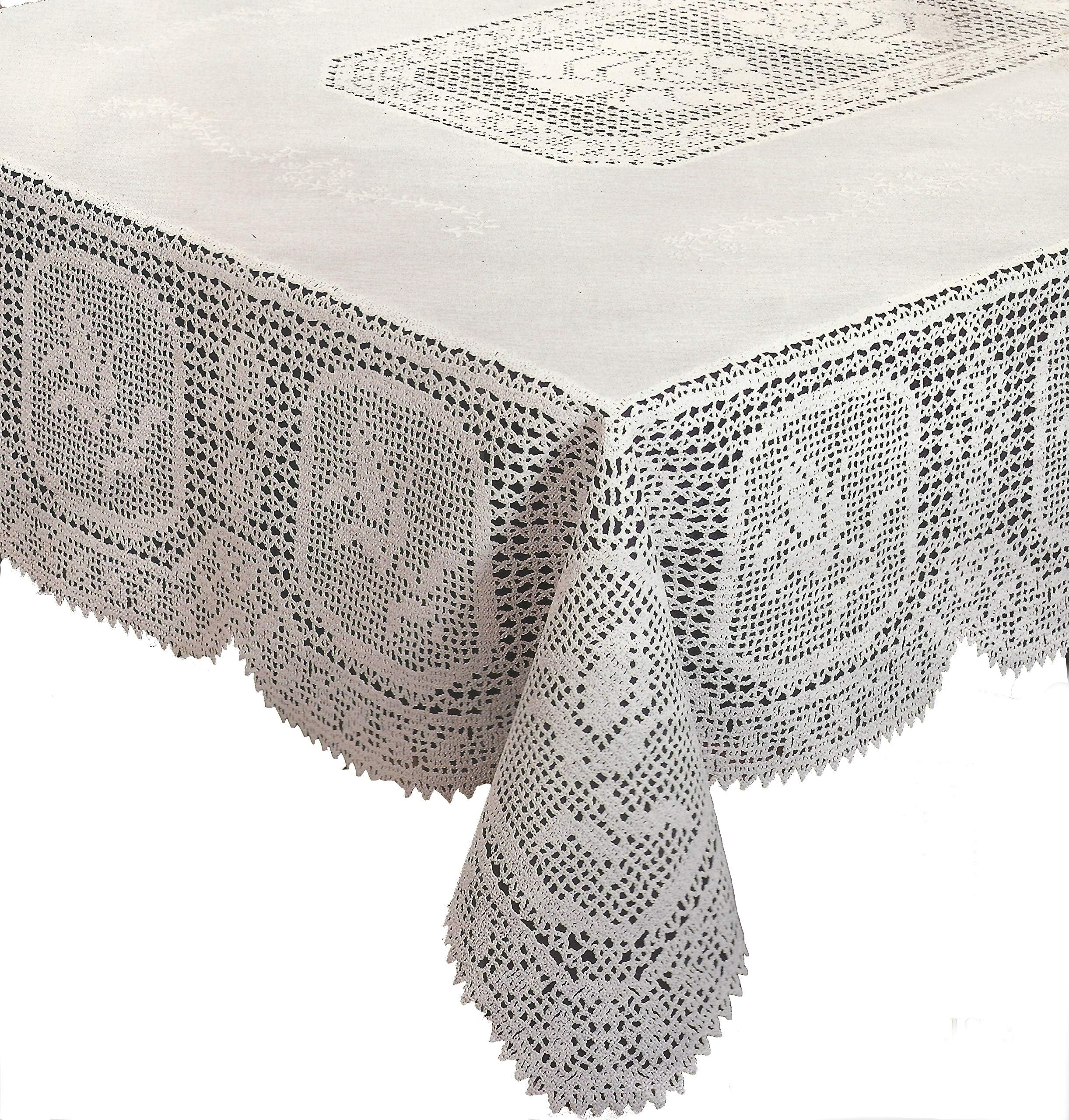 Dining Tablecloth (White) Beautiful and Elegant Table Cover with Attractive Floral Design, Made of Vinyl Material for Indoor and Outdoor Use, 60x90 Inches Rectangular