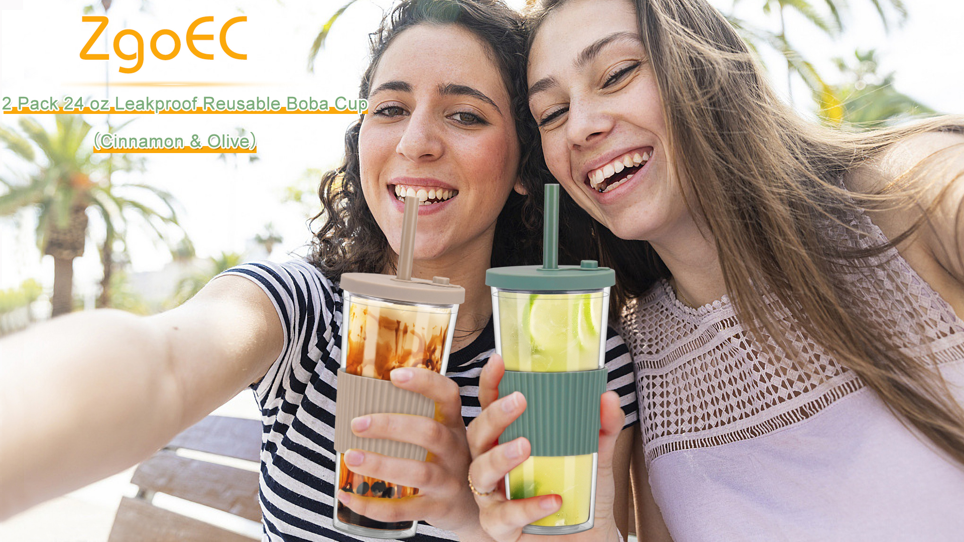 ZgoEC 500ml Bubble Tea Gobelet Avec Couvercle Et Paille, 2 Pièces