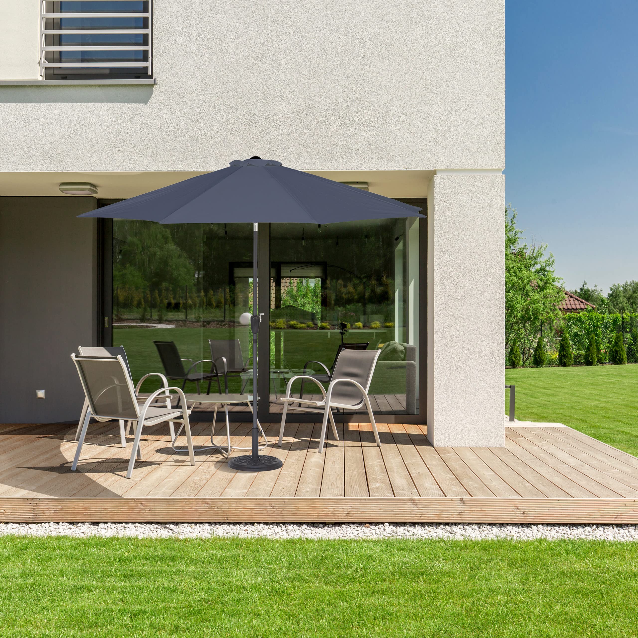 Relaxdays Sonnenschirm, Ø 300 cm, knickbar, mit Kurbel & Schutzhülle, runder Gartenschirm, Balkon, Terrasse, anthrazit