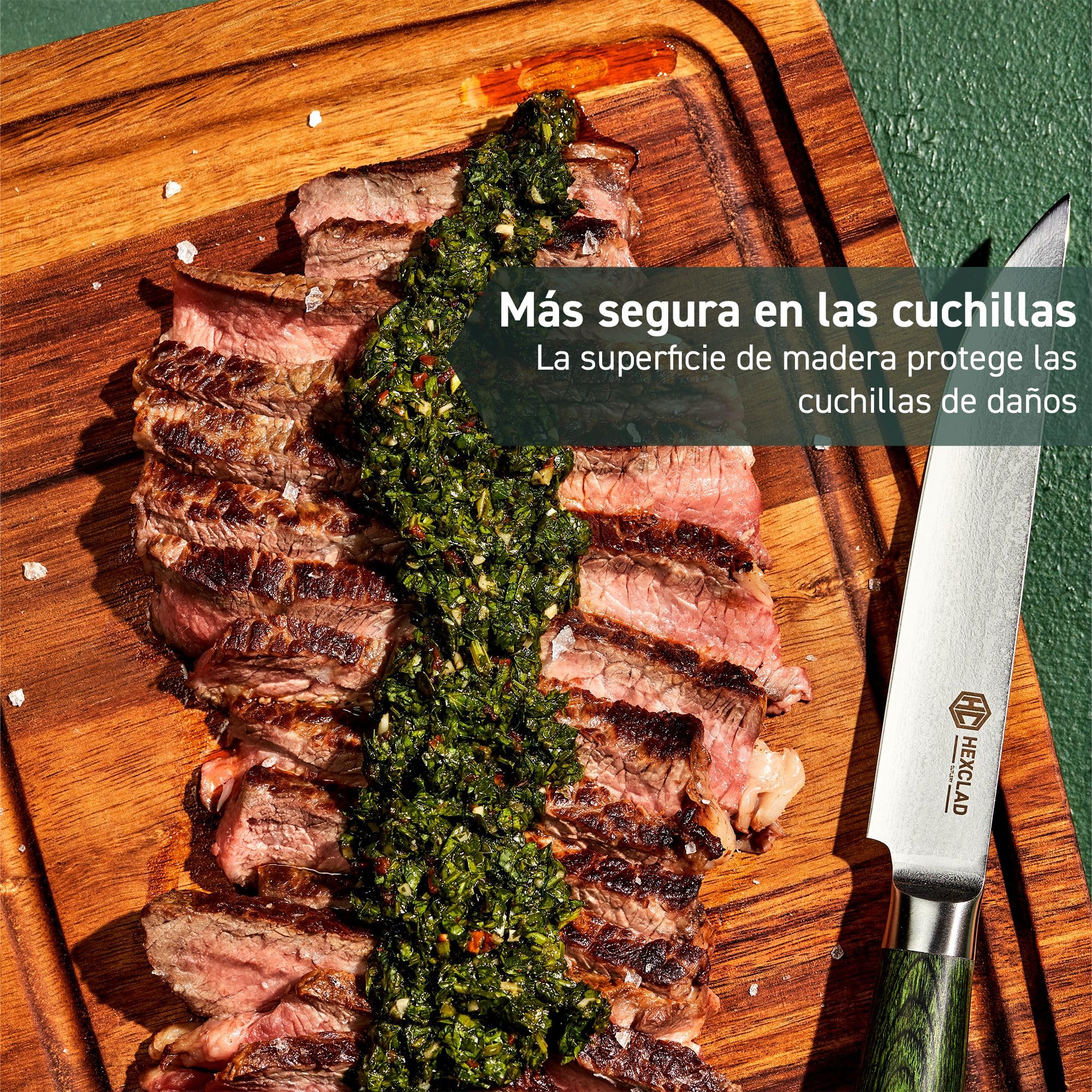 HexClad Juego de Platos para Carne de Madera Bistecca, 4 Piezas con Canal de Jugo para Carnes, Fácil de Limpiar, Liviano y Duradero