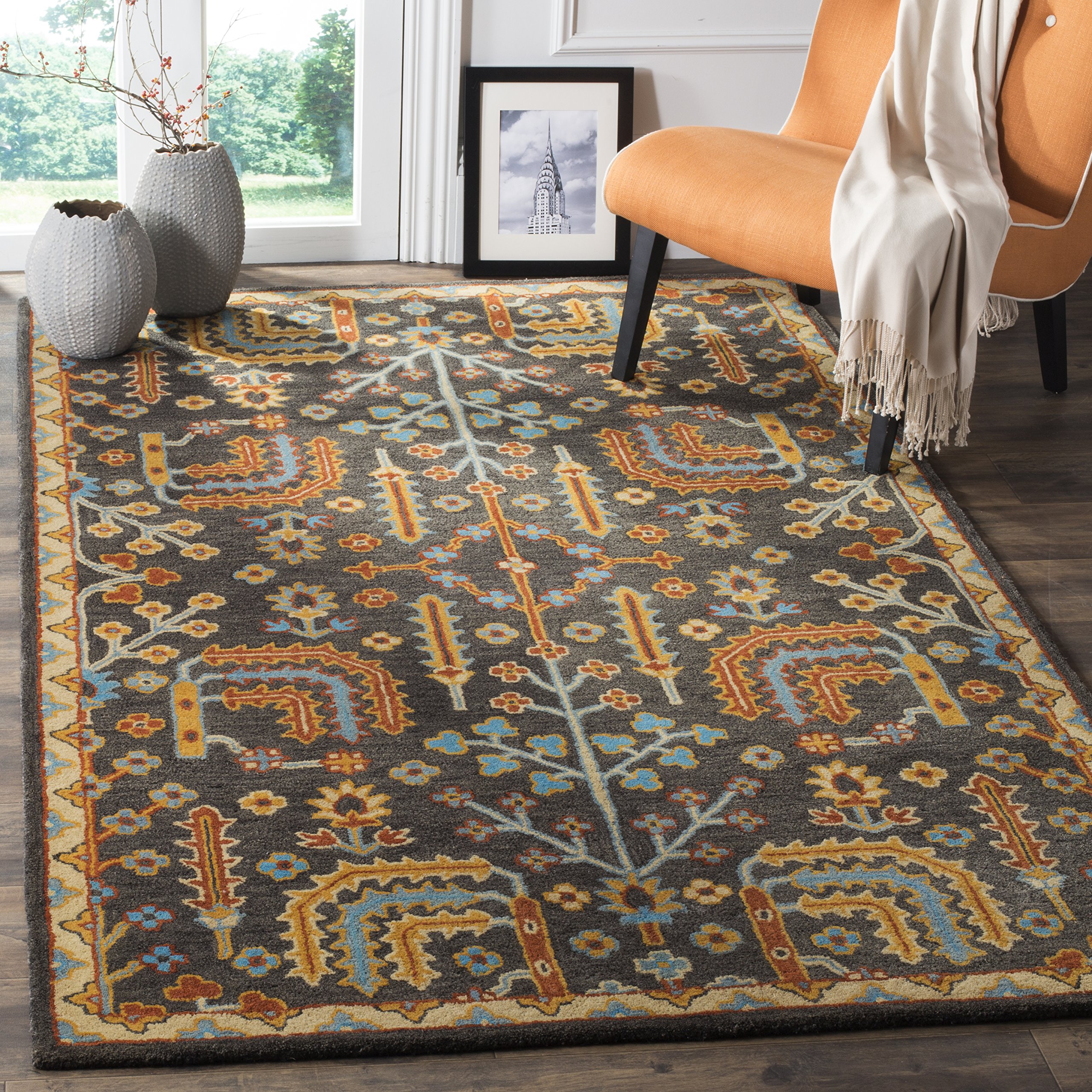 SAFAVIEH Heritage Collection 6' x 9' Charcoal / Multi HG409A Handmade Traditional Oriental Premium Wool Area Rug