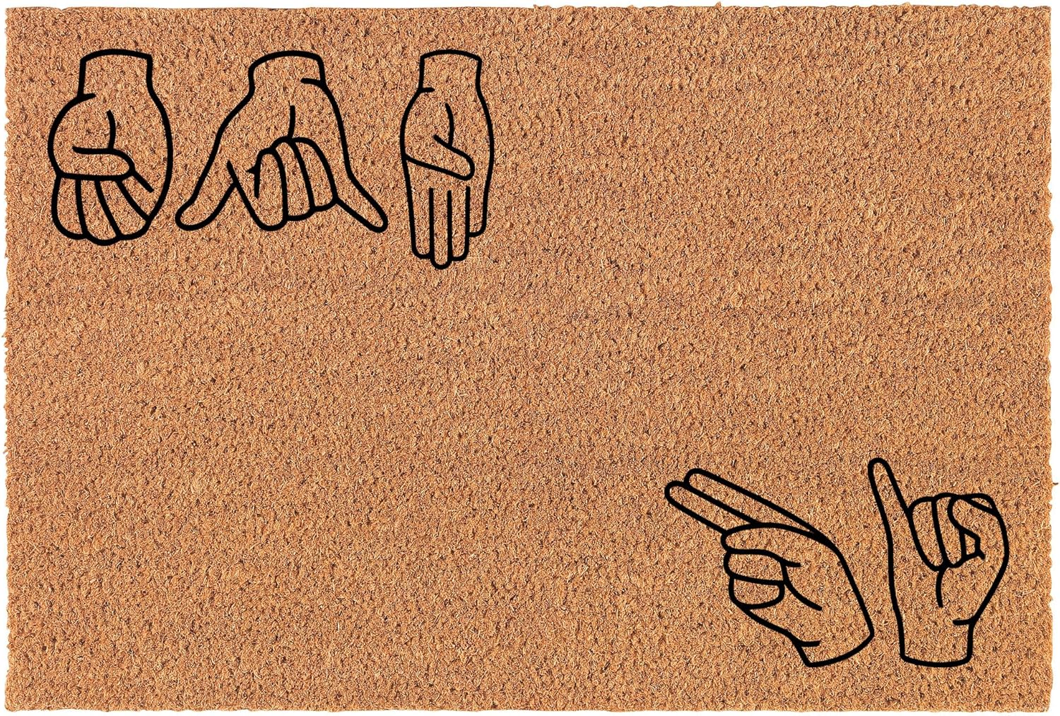 Doormat Coco Coir Door Mat Gift ASL Hi Bye Sign