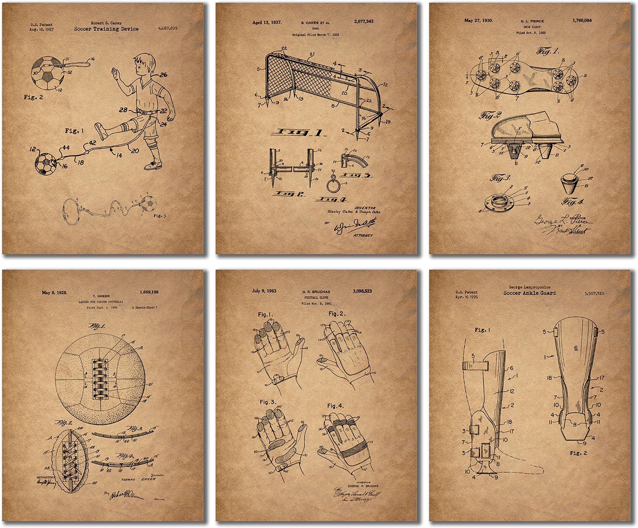 – Soccer Patent Wall Art Prints - Set of 6 Vintage Photos