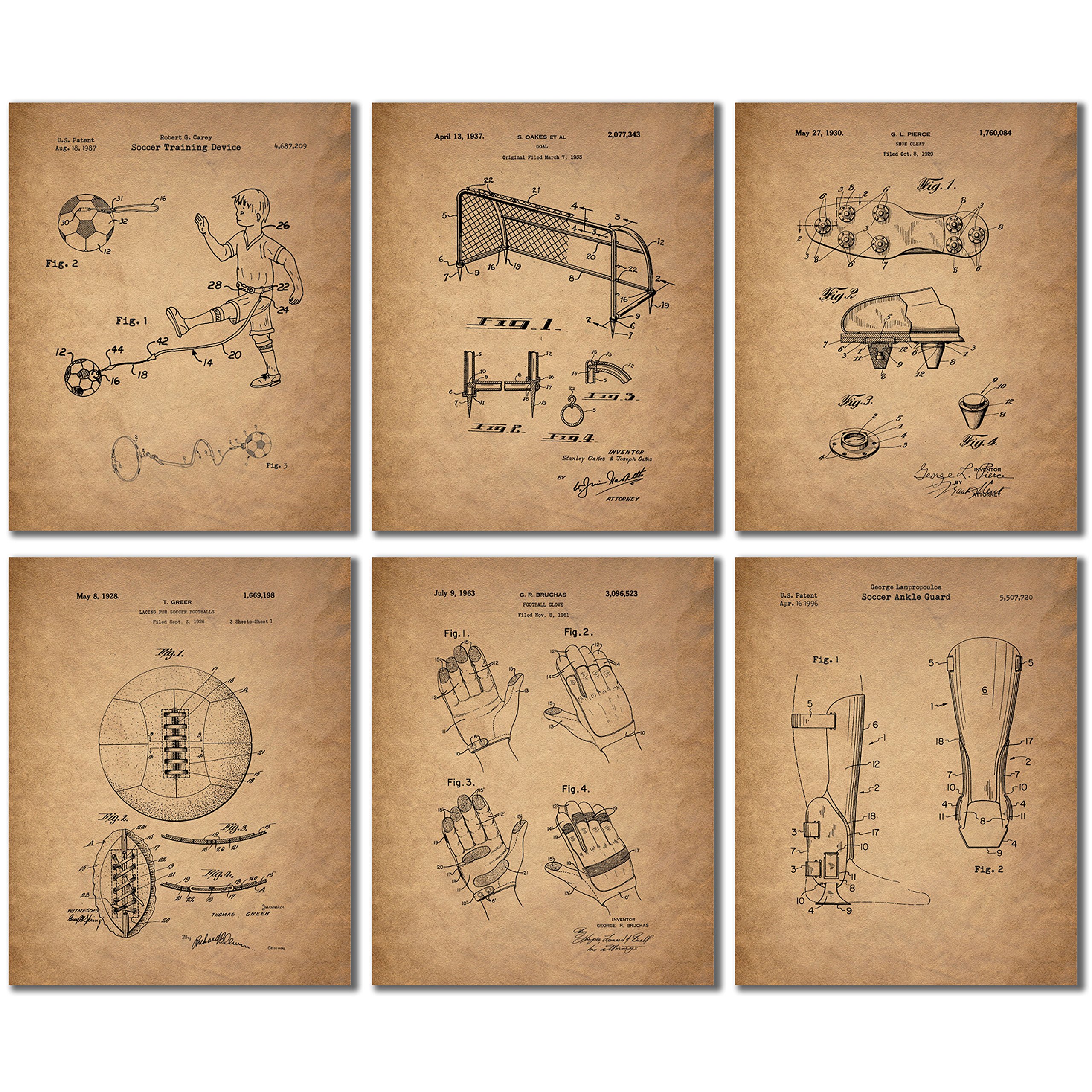 Soccer Patent Wall Art Prints - Set of 6 Vintage Photos