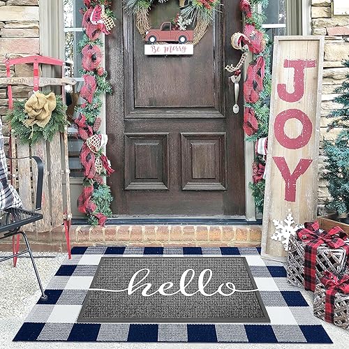 Miniatura 1 de KILOCOCO Tapete a cuadros de 2.3 x 3.5 pies para exteriores y tapete de puerta de 18 x 30 pulgadas, juego de tapete para puerta delantera,