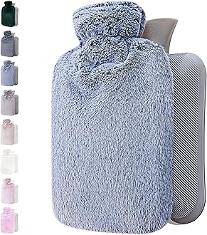 Qomfor Hot Water Bottle with Cover UK – Soft Faux Fur, 1.8L Hot Water Bottle for Period Pain Relief, Back Pain, Shoulder Pain – Luxurious Comfort for Adults (Blue)