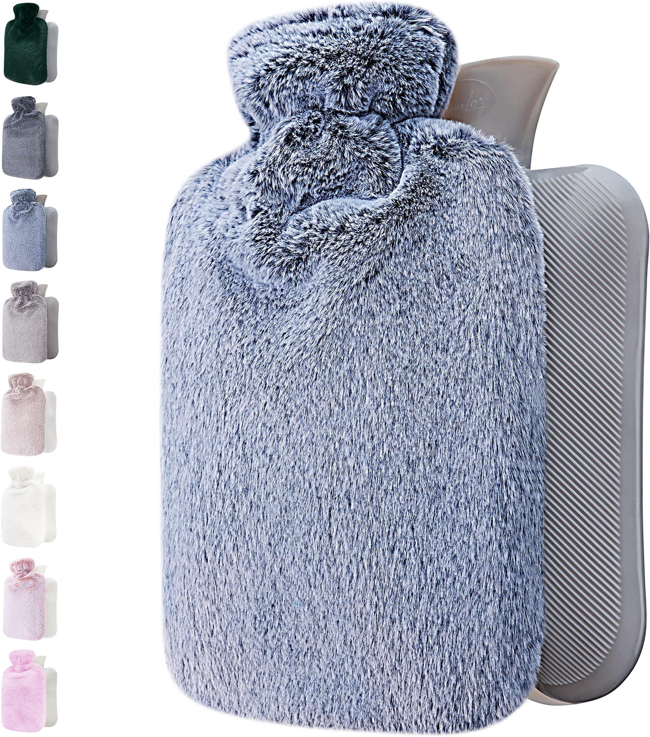 Hot Water Bottle - with Soft Premium Fleece Cover - Blue, 2L - Heating Pad for Menstrual Cramps and Period Comfort - Bed Foot Warmer - Hot & Cold Compress for Back, Stomach, Neck Pain Relief