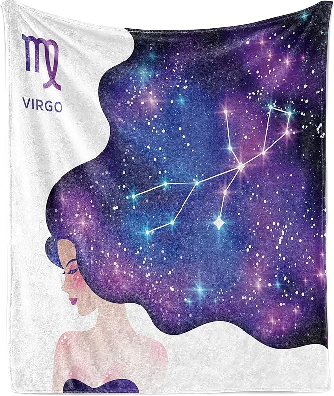 Ambesonne Celestial Throw Blanket, Horoscope Virgo with Sign and Abstract Space Hair Girl Constellation, Flannel Fleece Accent Piece Soft Couch Cover for Adults, 50