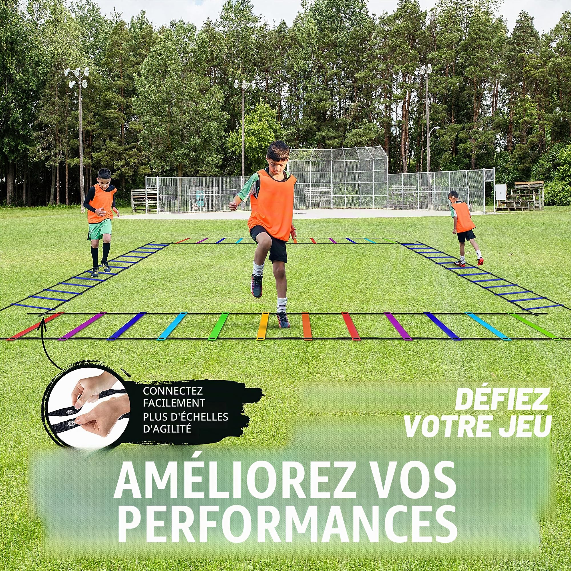 Yes4All 8/12/20 échelons, echelle Entrainement Foot jusqu'à 7.6m, kit d'entraînement de Football, echelles de Vitesse entraînement Sportif, Exercice pour Le Rugby, Le Tennis, Le Basket-Ball