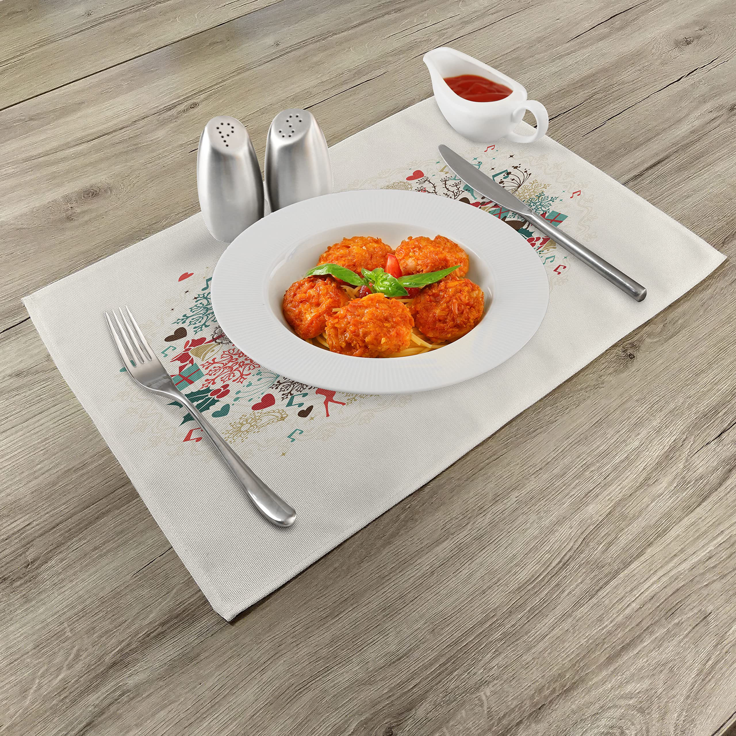 ABAKUHAUS Set da tavola di Noël, Snowy-Winter-Noel, Decorazione della tavola in tessuto lavabile per sala da pranzo e cucina, Impressione numerica, Blu chiaro bianco