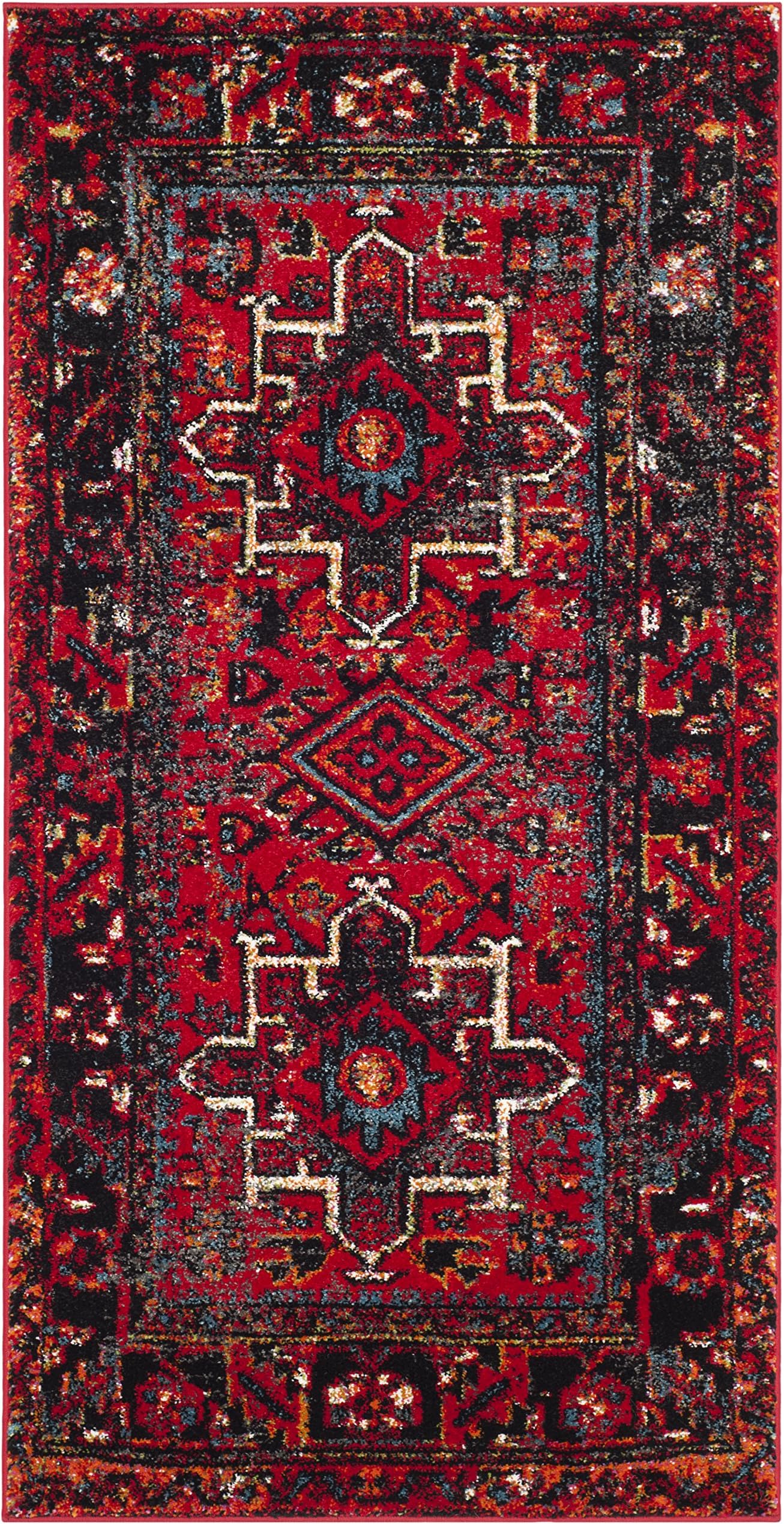 Vintage Hamadan Collection Accent Rug - 2'7" x 5', Red & Multi, Traditional Persian Design, Non-Shedding & Easy to Clean, Ideal for Front Door, Kitchen, Entryway, Foyer (VTH211A)