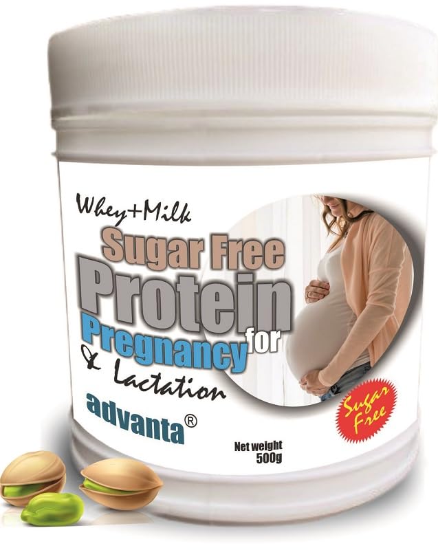 Image of Advanta Sugar Free Whey Protein Powder for Pregnant Women as Snack for Pregnancy & Breastfeeding Mothers - 500g Elaichi Pista