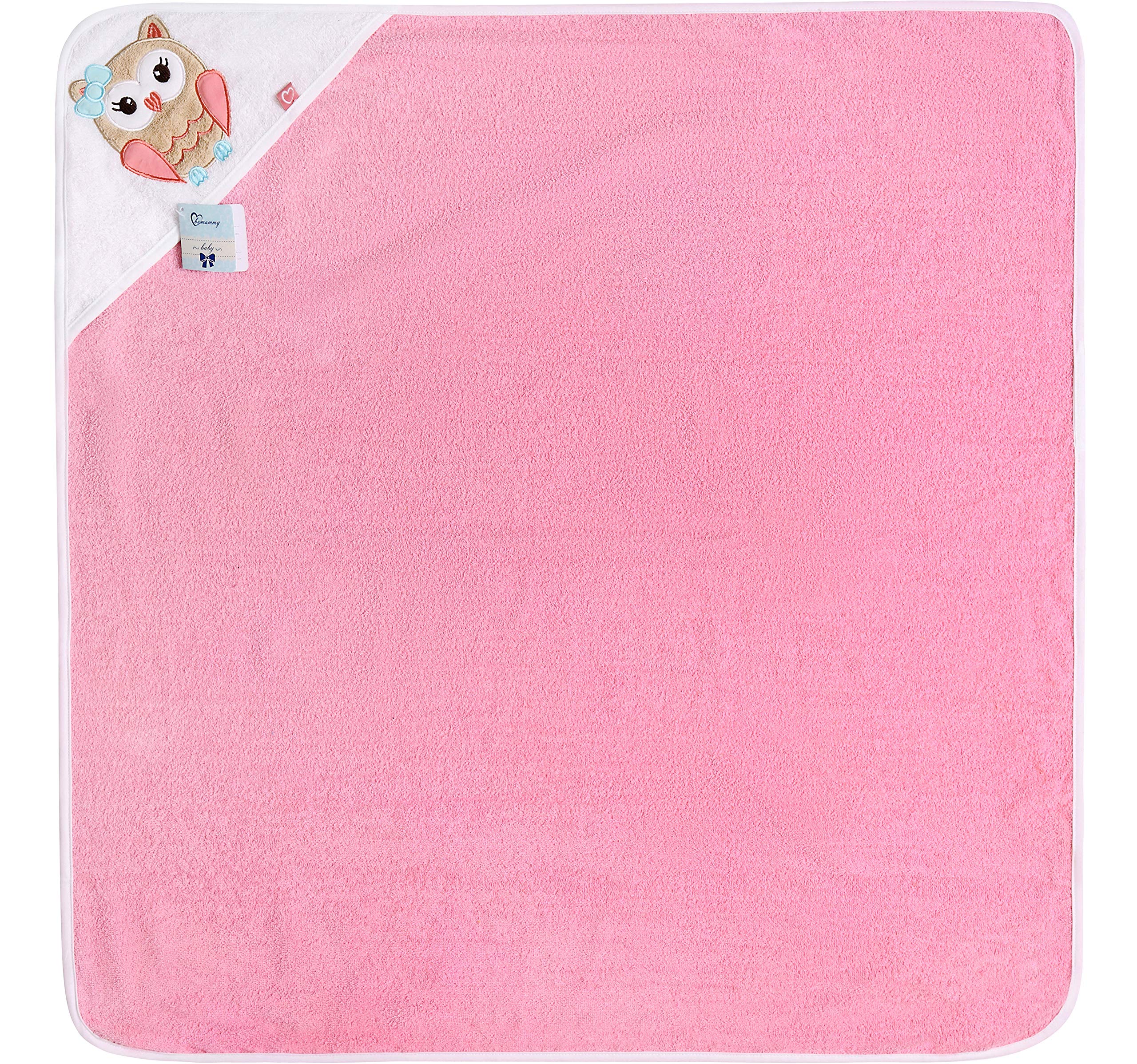 Be Mammy Serviette à Capuche en Coton Bébé Oeko-Tex Standard 100 100cm x 100cm BE20-240-BBL (Rose - Chouette)