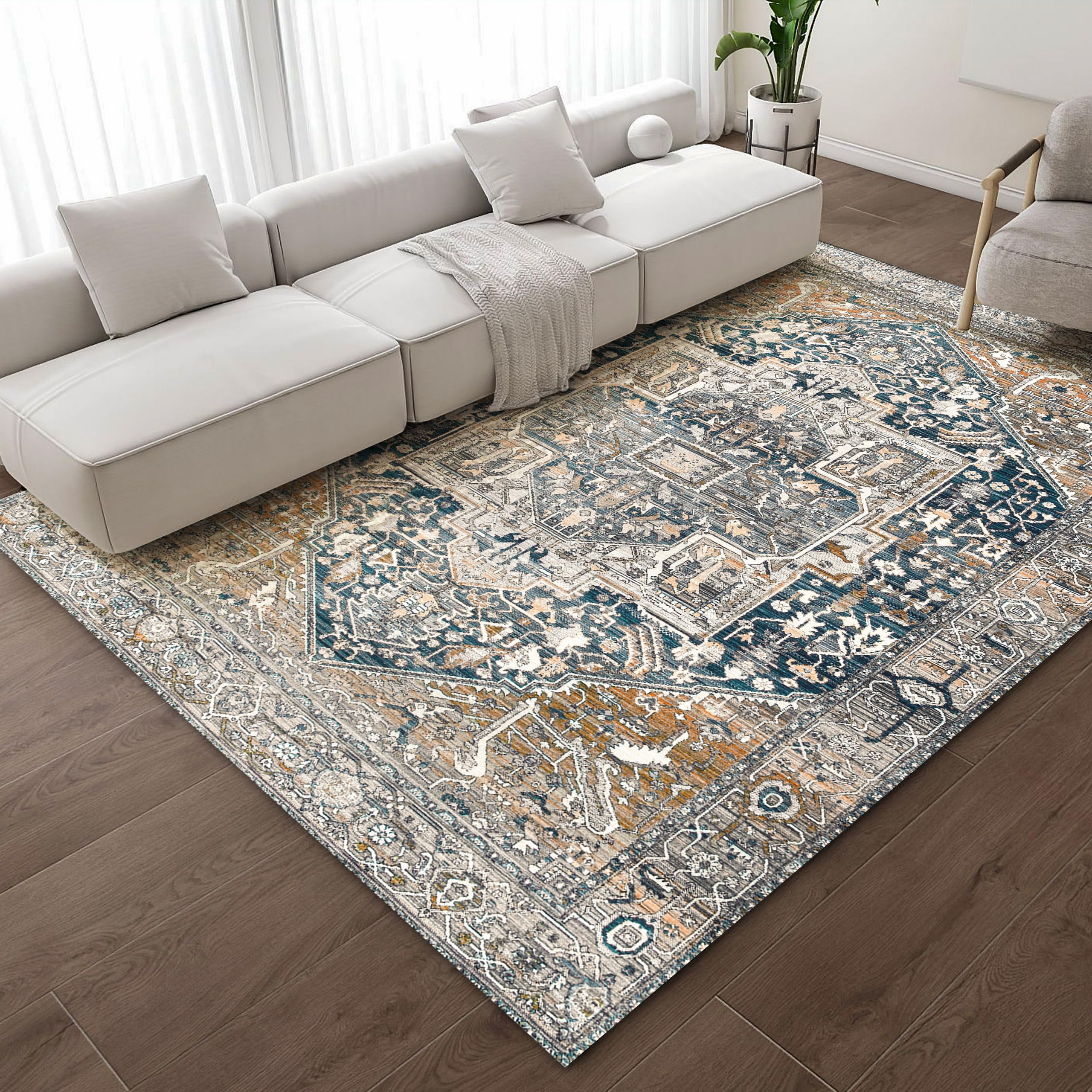 Artnice Boho Area Rug 9x12, Vintage Throw Rugs Washable NonShedding, Bohemian Soft Carpet Rugs