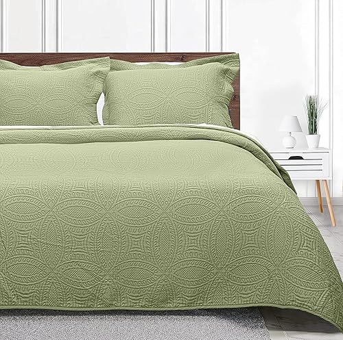 Miniatura 2 de Threadmill Juego de ropa de cama tamaño King  Juego de edredón de verano suave y ligero de algodón de bambú de 3 piezas  Colcha moderna con patrón