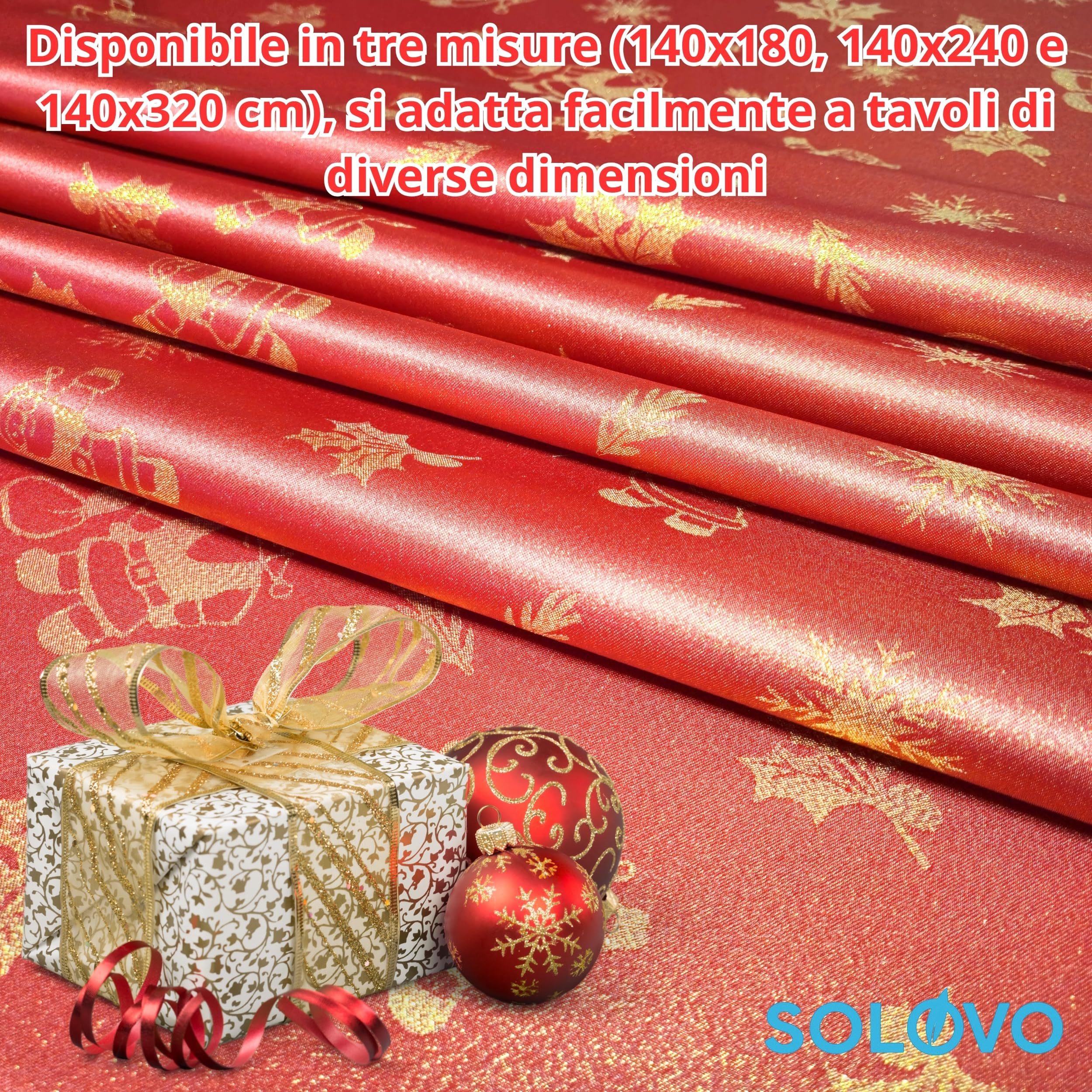 Generico Nappe de Noël rouge doré effet jacquard en 100 % polyester, élégante nappe de Noël rectangulaire sans repassage pour table de fête décorations de flocons de neige (Joan rouge, 140 x 240 cm)