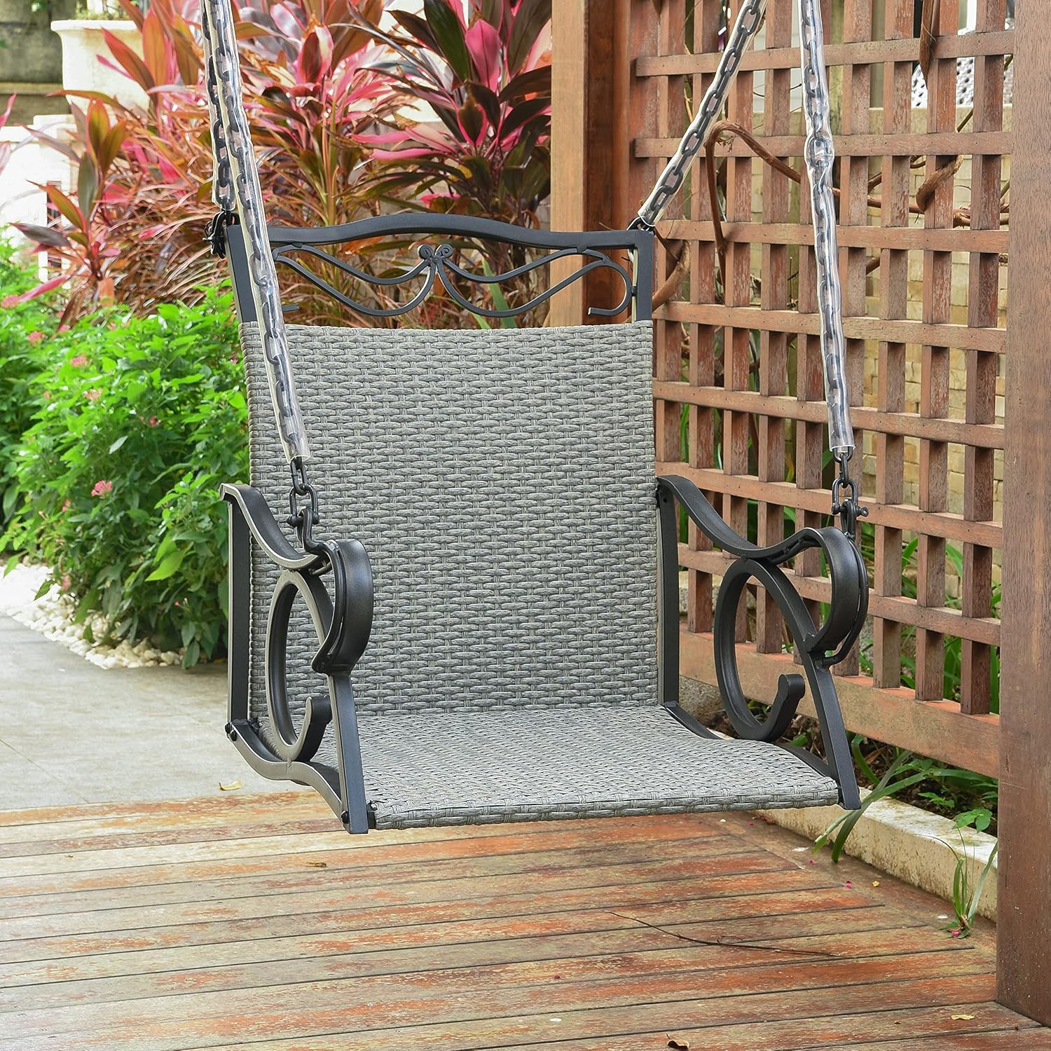 International Caravan Valencia Resin Wicker/ Steel Hanging Chair Swing-Grey,4101-SGL-GY