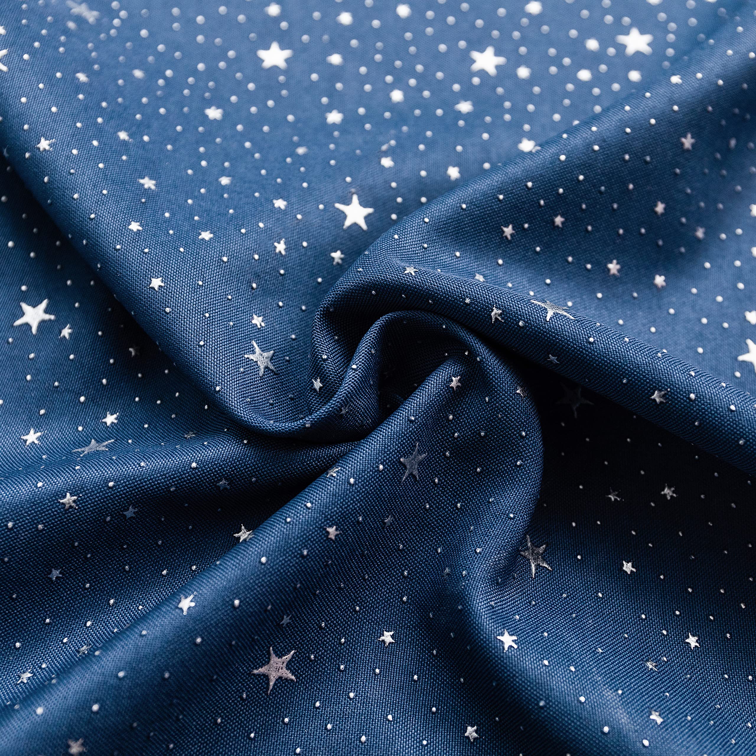 GIRASOLE HOME® Coppia Tende Blu Navy Semi Oscuranti Fantasia Stelline Argentate Tenda per Soggiorno Camera Cameretta Cucina e Interni 2 Pannelli con Occhielli (Blu Navy, 140x290cm)