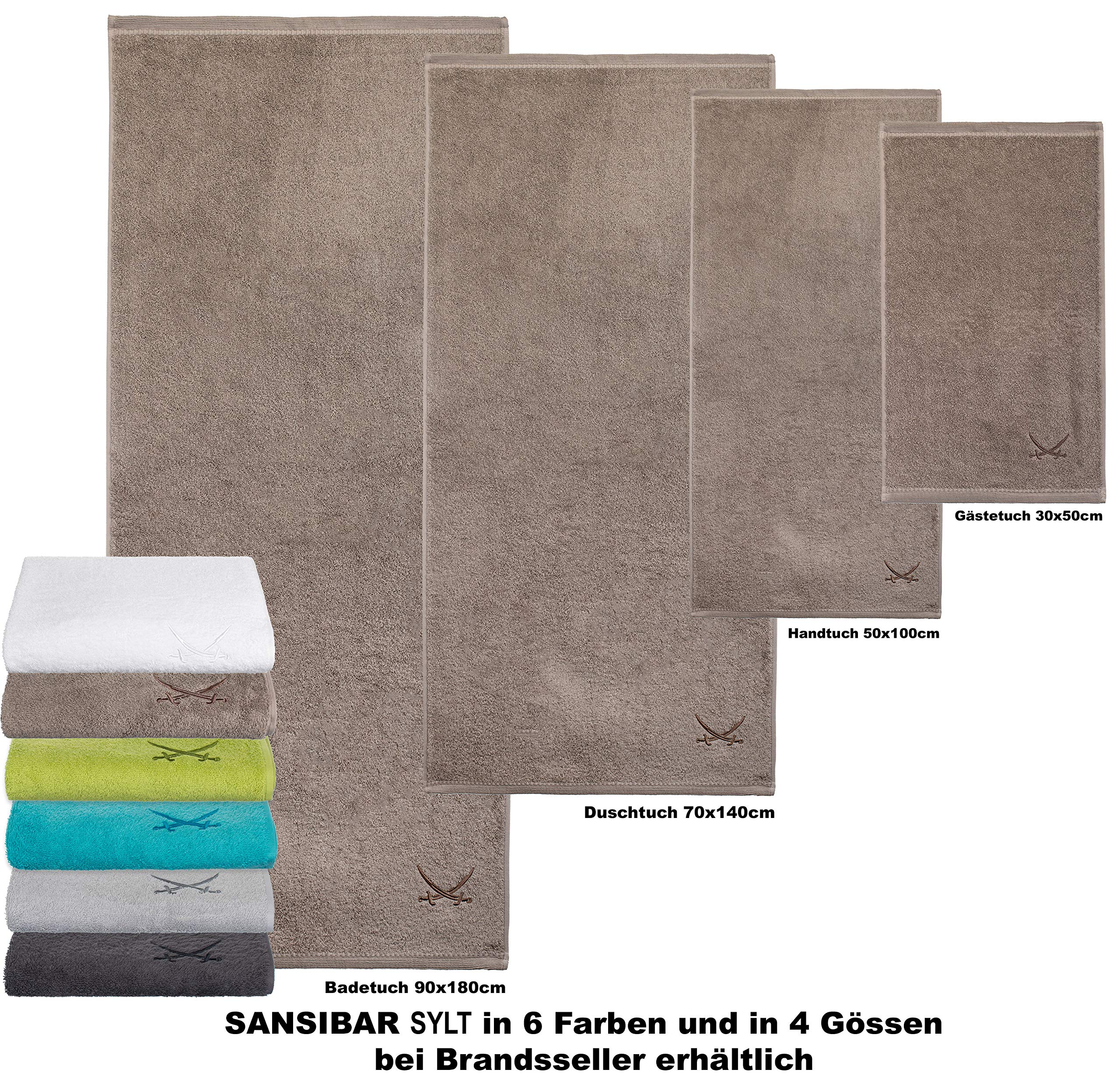 Sansibar Set di 4 Asciugamani 50x100 cm – Spugna super assorbente in 100% cotone – Certificazione OEKO-TEX – Design Sylt con logo a sciabola ricamato – Argento