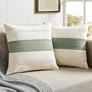 ZeeMart 2 Packs Cotton Boho Throw Pillow Covers 18x18 Inch Contrast Gree...