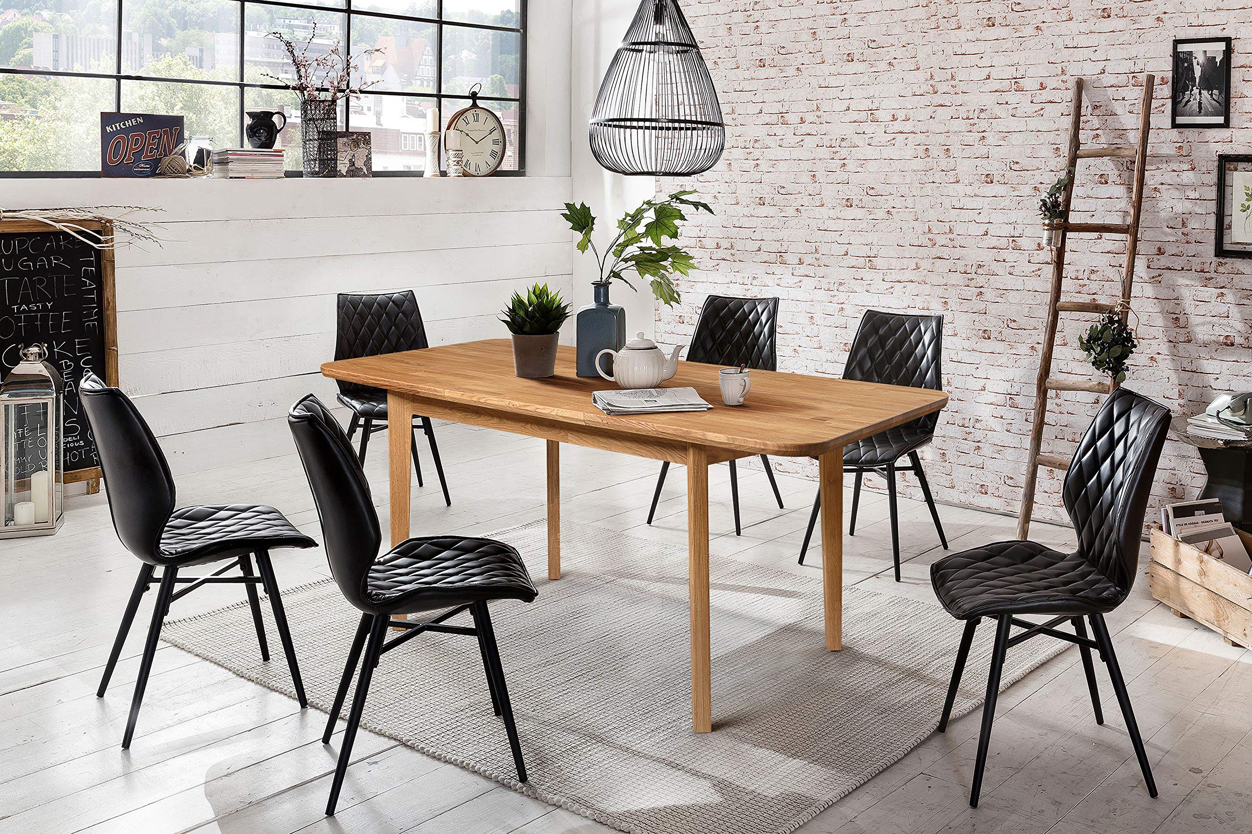 NORDICSTORY Table de salle à manger extensible France, bois massif de chêne, style nordique ou scandinave, design moderne, pour salon, 4-8 personnes, 120-160 x 80 x 75 cm, chêne naturel