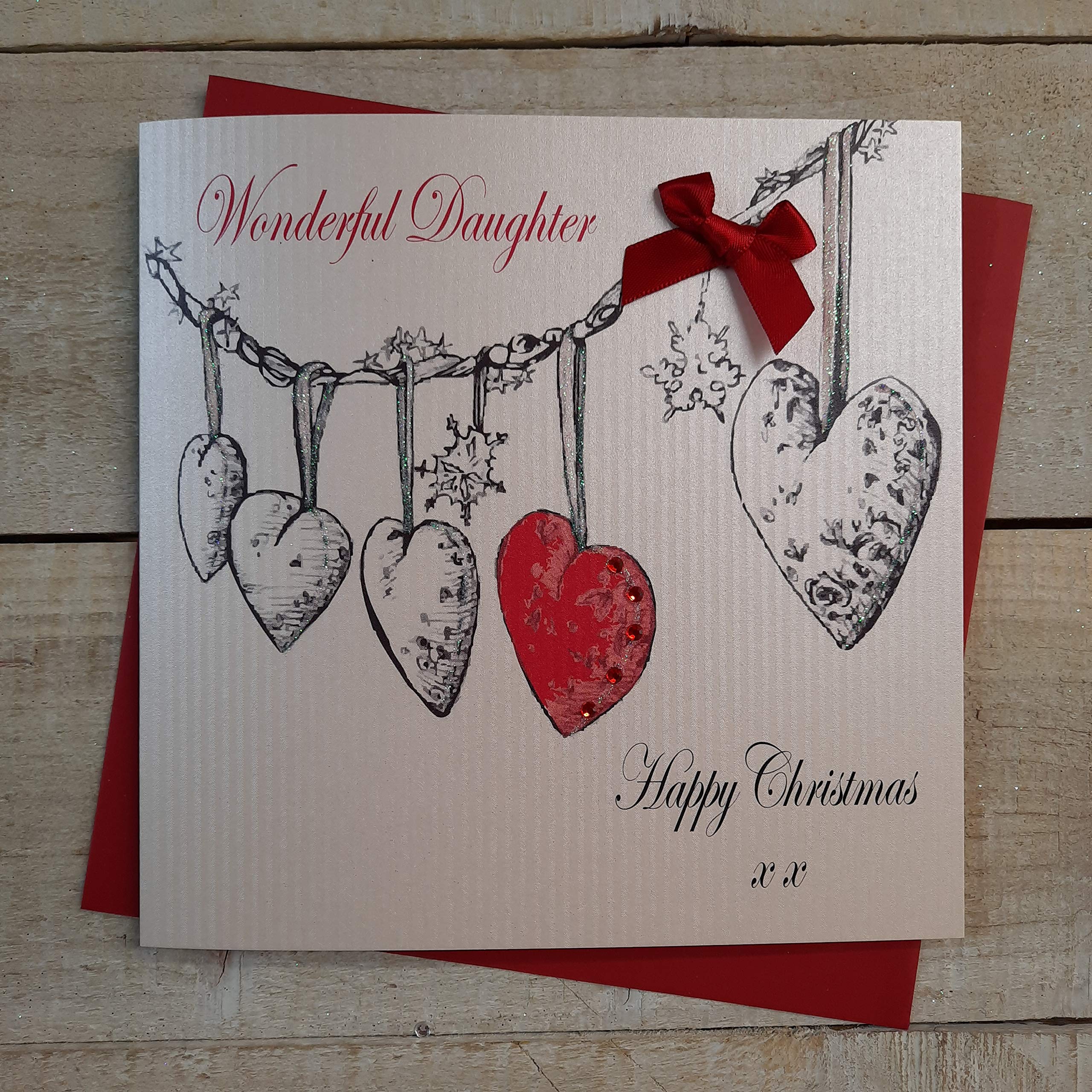 WHITE COTTON CARDS "Wonderful Daughter Happy Christmas Handmade Card