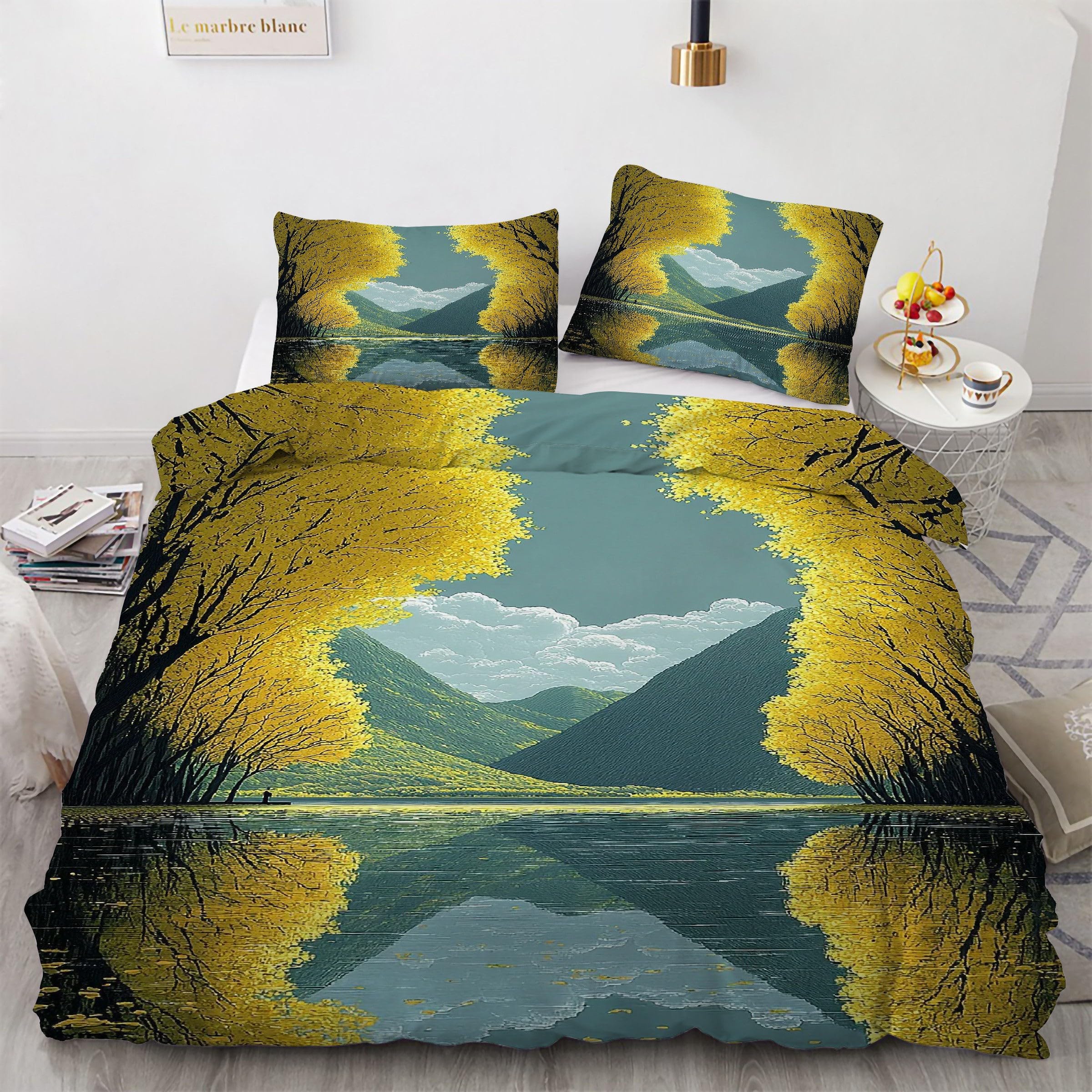 Housse couette en microfibre douce 200x200 imprimée montagne paysage naturel chic