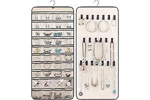 MISSLO Closet Jewelry Organizer with 40 Pockets and 20 Hooks for Earrings, Bracelets, Rings, Chains