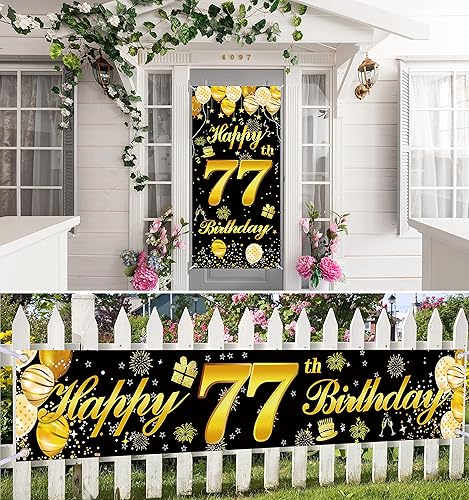 Miniatura 3 de Cartel para puerta de cumpleaños número 77, decoraciones de cumpleaños para hombres, decoración de fiesta de cumpleaños, telón de fondo de cumpleaños