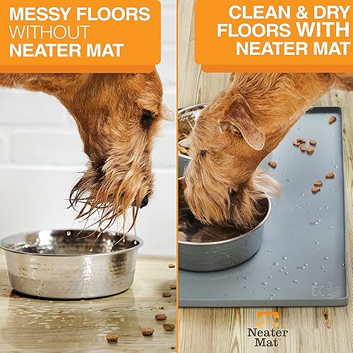 Miniatura 5 de Neater Pet Brands Neater Mat Tapete de comida para gatos y perros, mantel individual de silicona impermeable y sin BPA con borde elevado para debajo