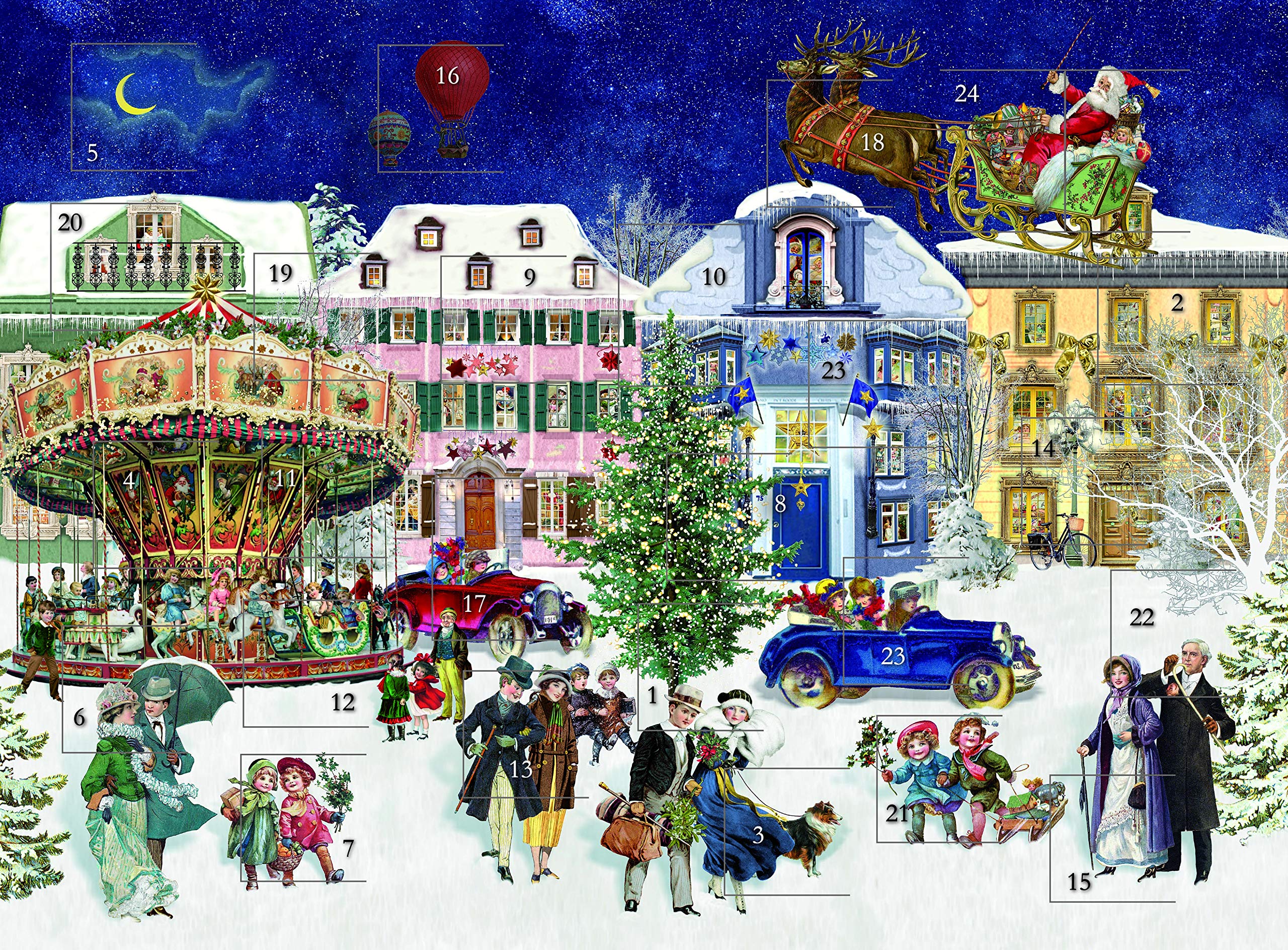 Traditional Advent Calendar Christmas Funfair Scene Glitter Finish