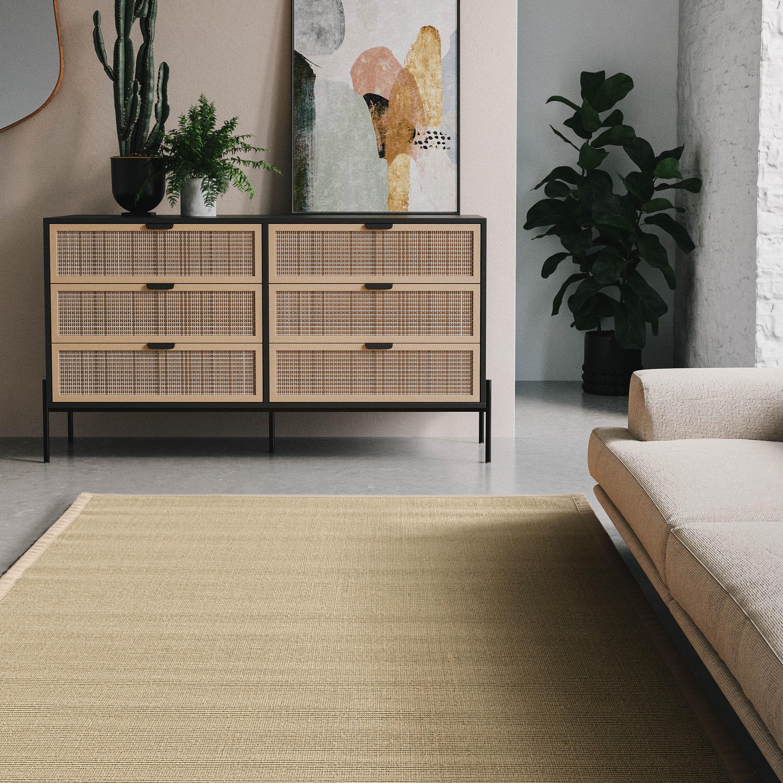 Interiyou Tapis Sisal Siena - 160x230 Crème - sous-Couche antidérapante avec Bordure - Idéal pour Salon, Chambre d'enfant, Salle à Manger, Cuisine, Couloir