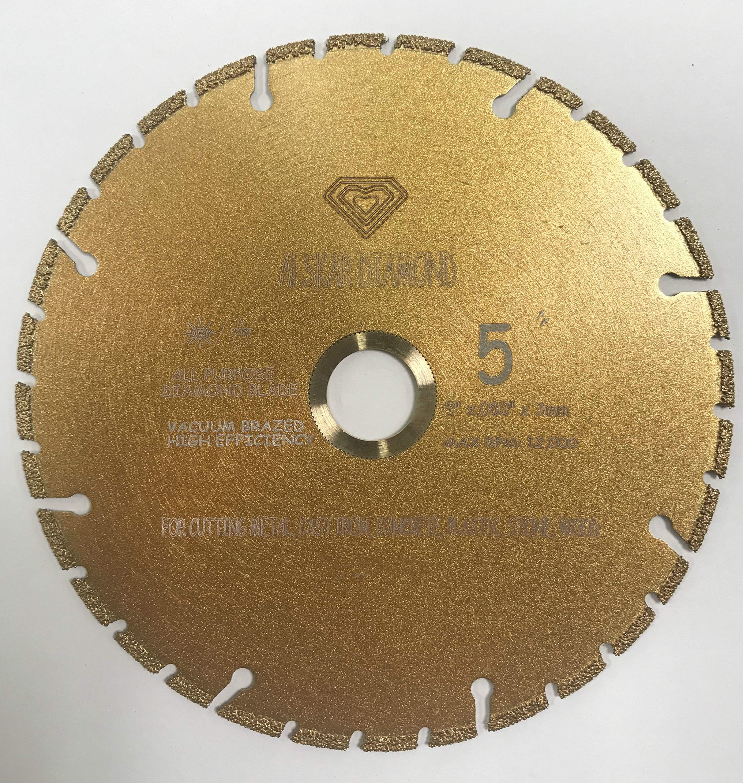ALSKAR DIAMOND ADTVBT 5 inch All Purpose Metal Cutting Dry or Wet Cutting Segmented Diamond Blades for Metal and Plastic Materials (5")