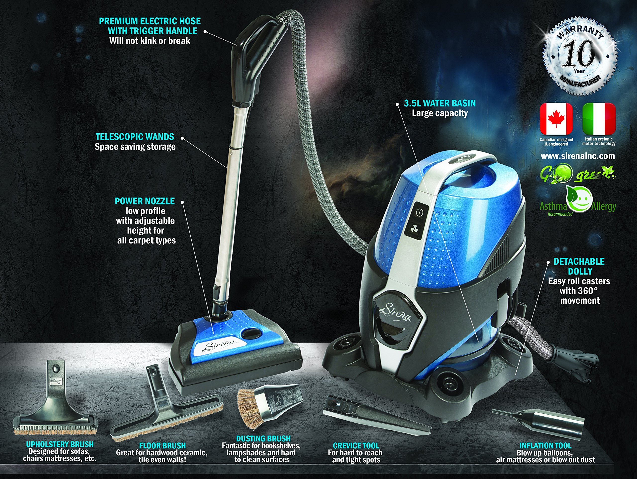 Sirena Vacuum Cleaner Water Filtration 2-Speed Bagless Canister Vacuum Cleaner AllergyPet Pro product thumbnail 3