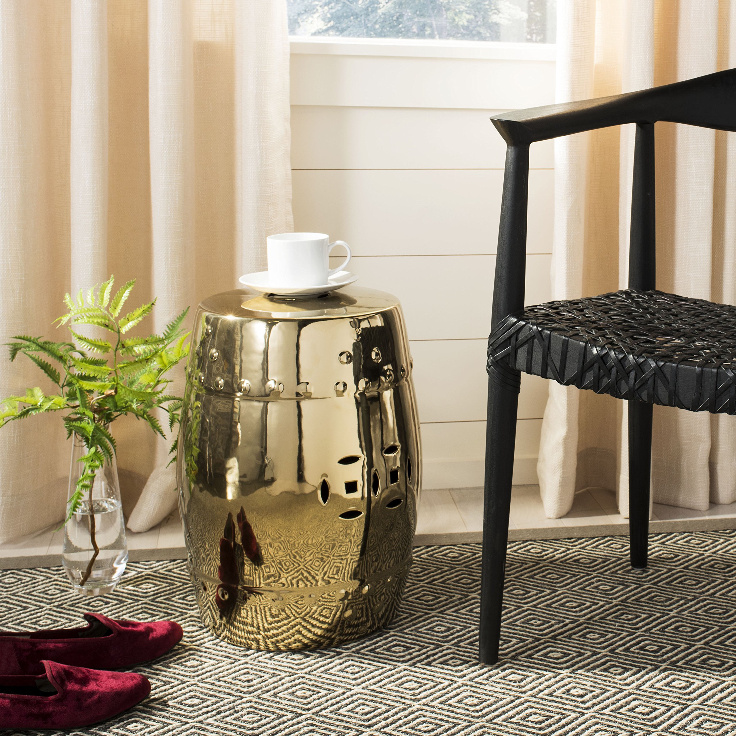 Safavieh Gartenhocker für Innen/Draußen, Glasierte Keramik, Gold, 33 x 33 x 45.72 cm