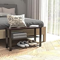 Vista 7 de Simple Houseware Banco de almacenamiento de zapatos con tapa de madera para entrada, marrón oscuro