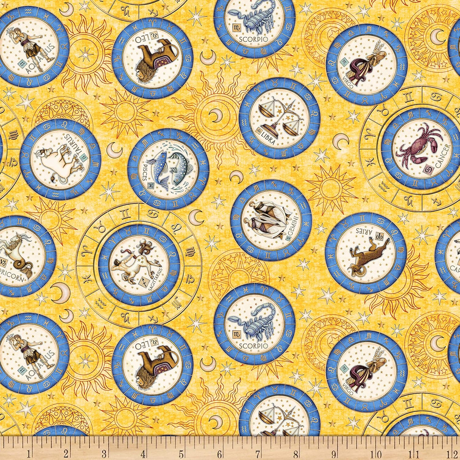 QT Fabrics Intergalactic Zodiac Medallions Fabric, Sun, Fabric By The Yard