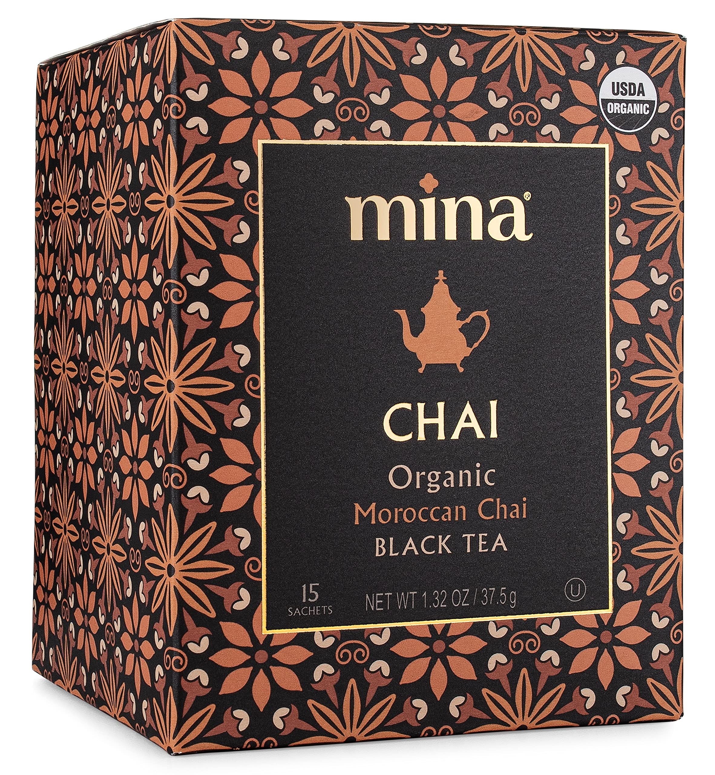MinaChai, Organic Moroccan Chai Black Tea, 15 Biodegradable Sachets