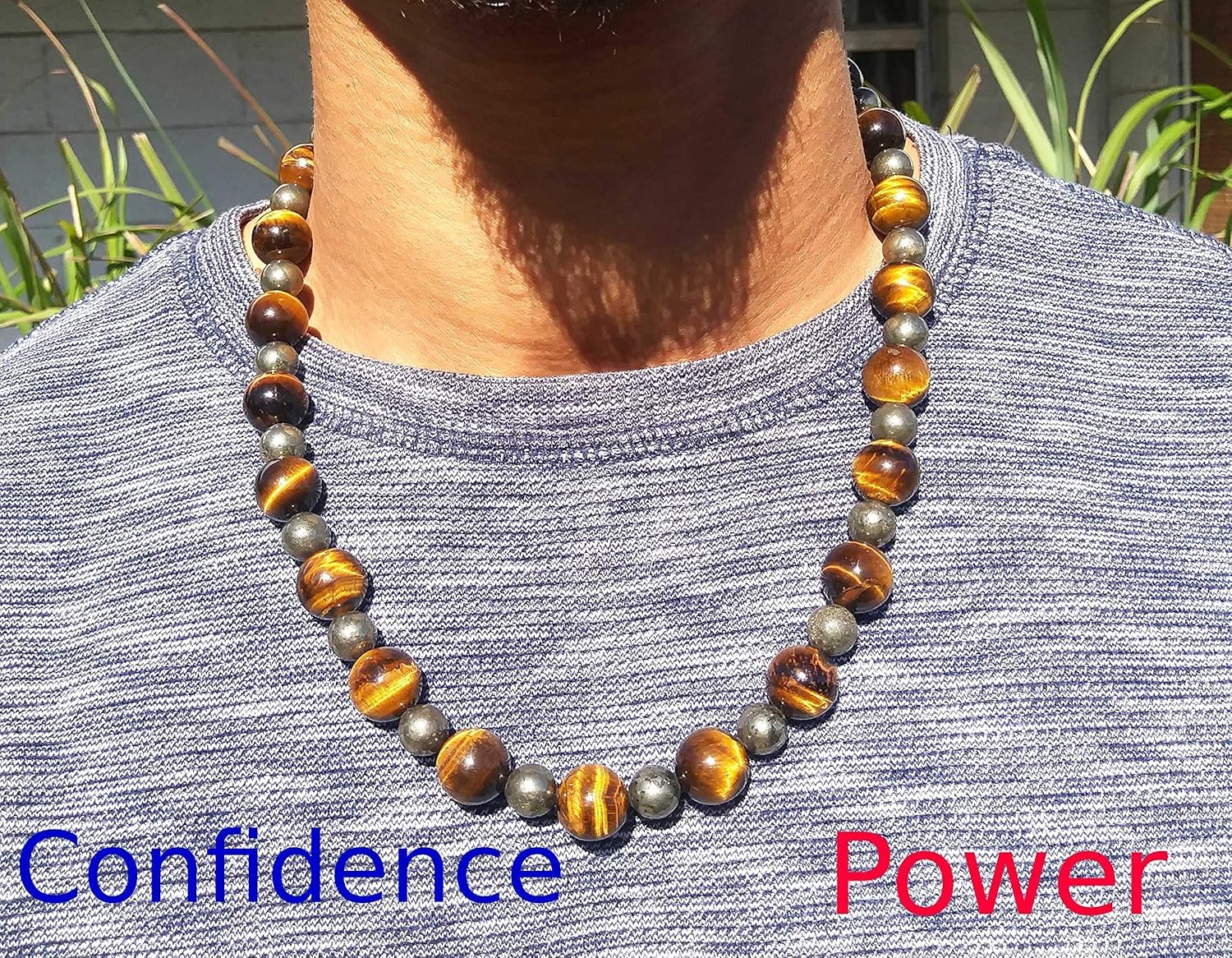 | Handmade Tiger Eye Mens Necklace - Pyrite Crystal Prosperity Necklace - Grounding Genuine Gemstone Beaded Mala | Willpower, Protection, Shielding Choker - Jewelry Gift for Mens | 22”