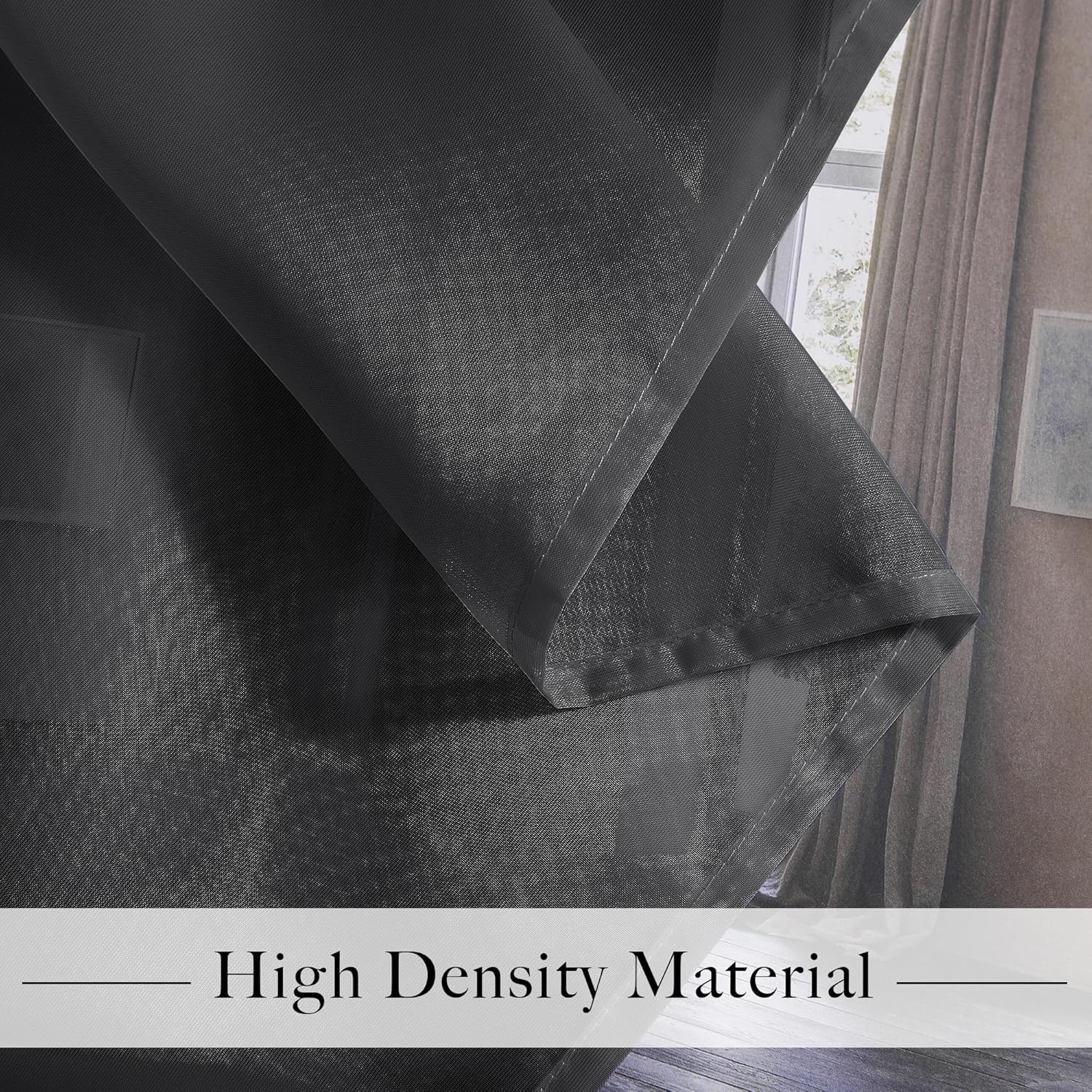 RYB HOME Black Sheer Curtains 90 Inches Long for Living Room, Light Filtering Grommet Top Solid Color Sheer Window Panels, Lightweight Elegant Curtains for Bedroom, Office, W54 x L90, 4 Pieces