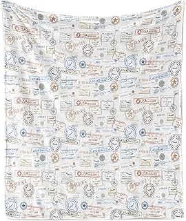 Travel Throw Blanket, Vintage Old Rubber Stamps Tourist Passport Visa Certificate Vacation Holiday Theme, Flannel Fleece Accent Piece Soft Couch Cover for Adults, 60" x 80", Multicolor