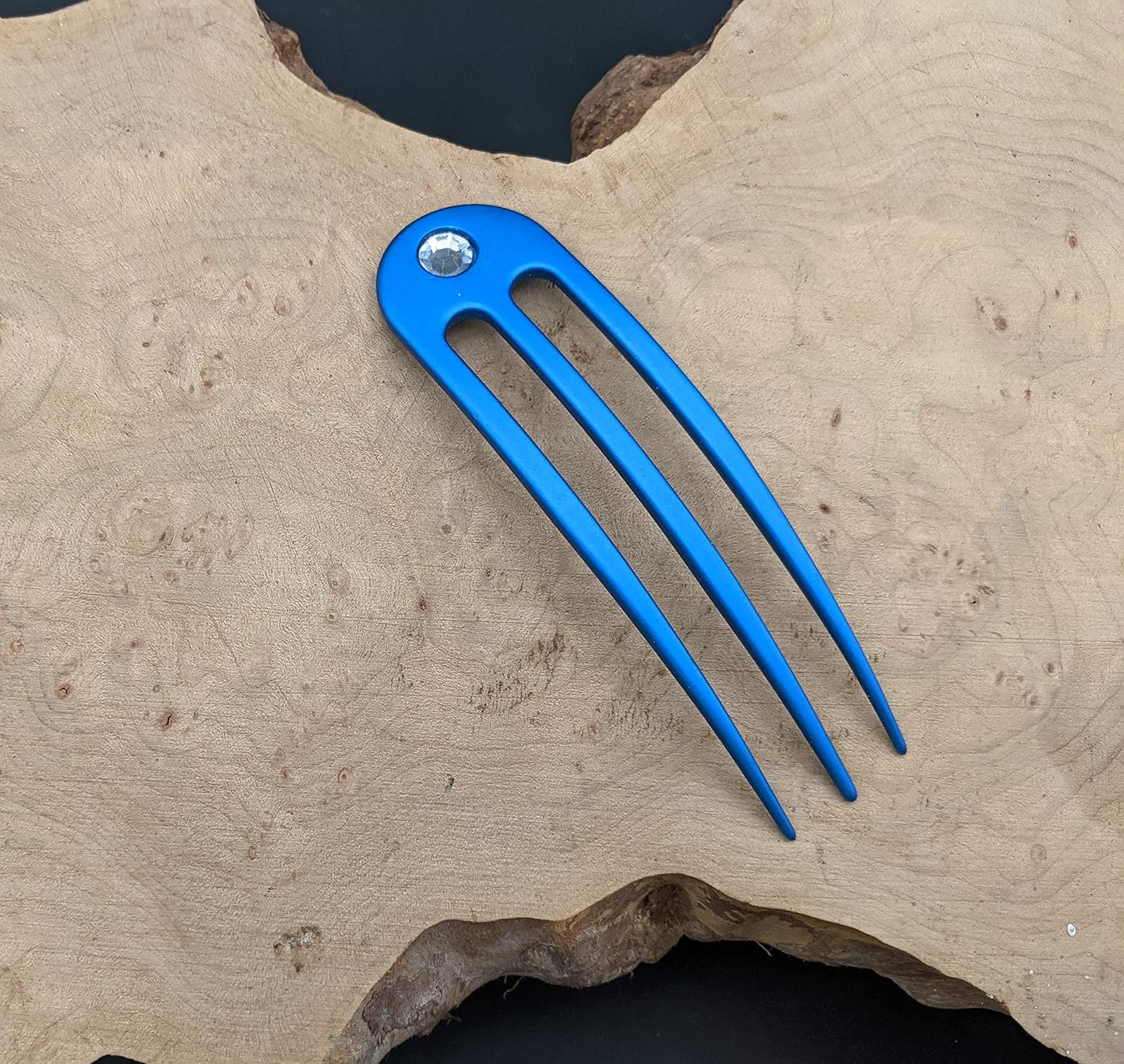 (2) Anodized Aluminum Matte Finished 3 Prong Hair Fork 4.9 inch Curved Unbreakable Waterproof with FPL of 4 inches (aqua)