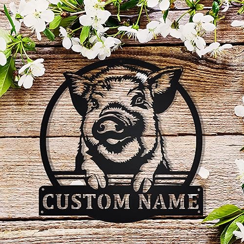 Miniatura 6 de Lymnaraa Letrero de metal personalizado con apellido de cerdo, lindo y divertido letrero de cerdo para exteriores e interiores, letrero familiar