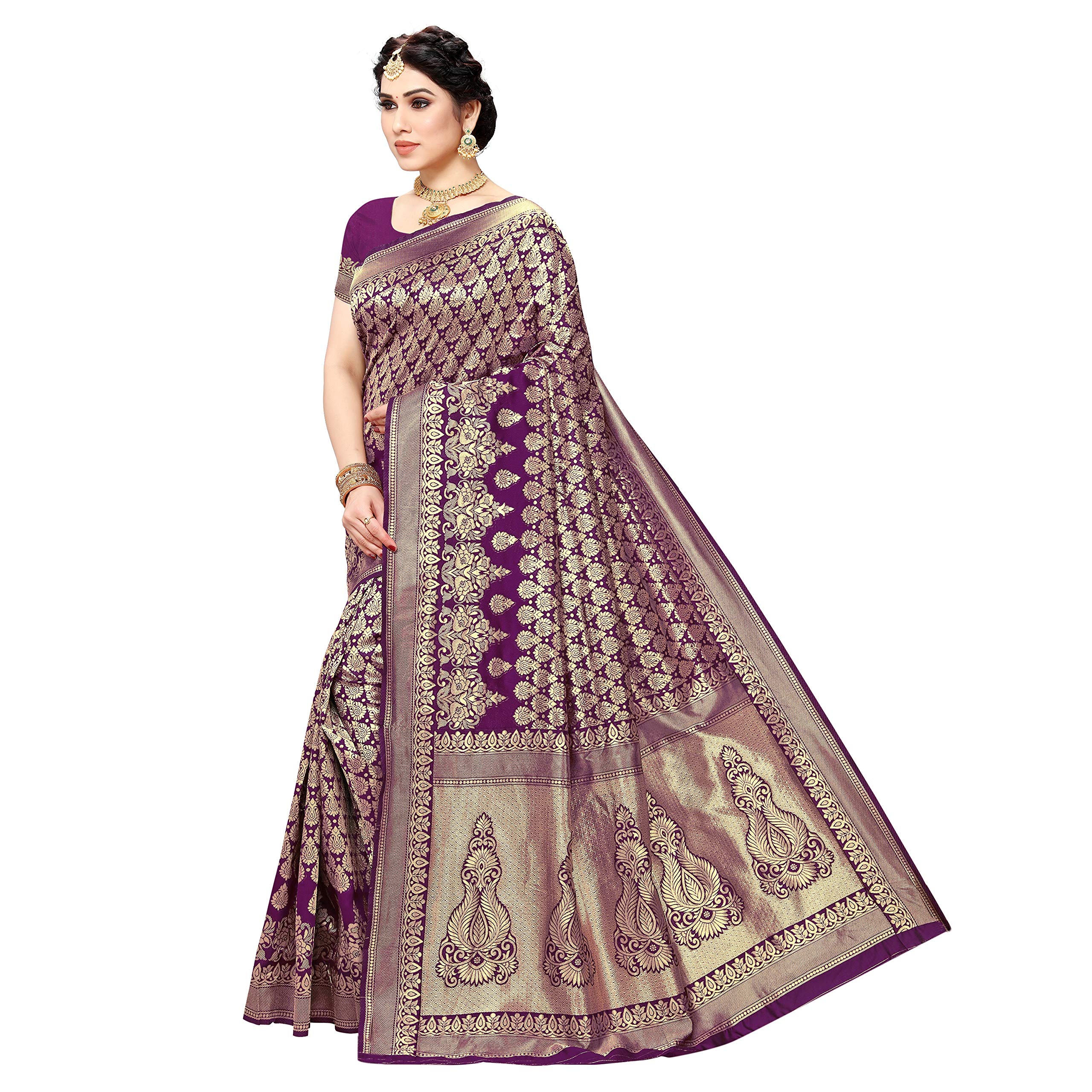 Sidhidata Women's Jacquard Silk Saree With Blouse Piece (W Jamli, Pure Silk), Wine 2