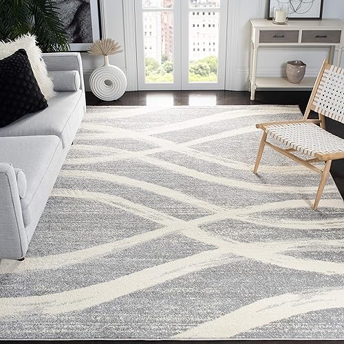SAFAVIEH Adirondack Collection ADR125B Modern Wave Distressed Non-Shedding Living Room Dining Bedroom Area Rug 11' x 15' Grey/Cream